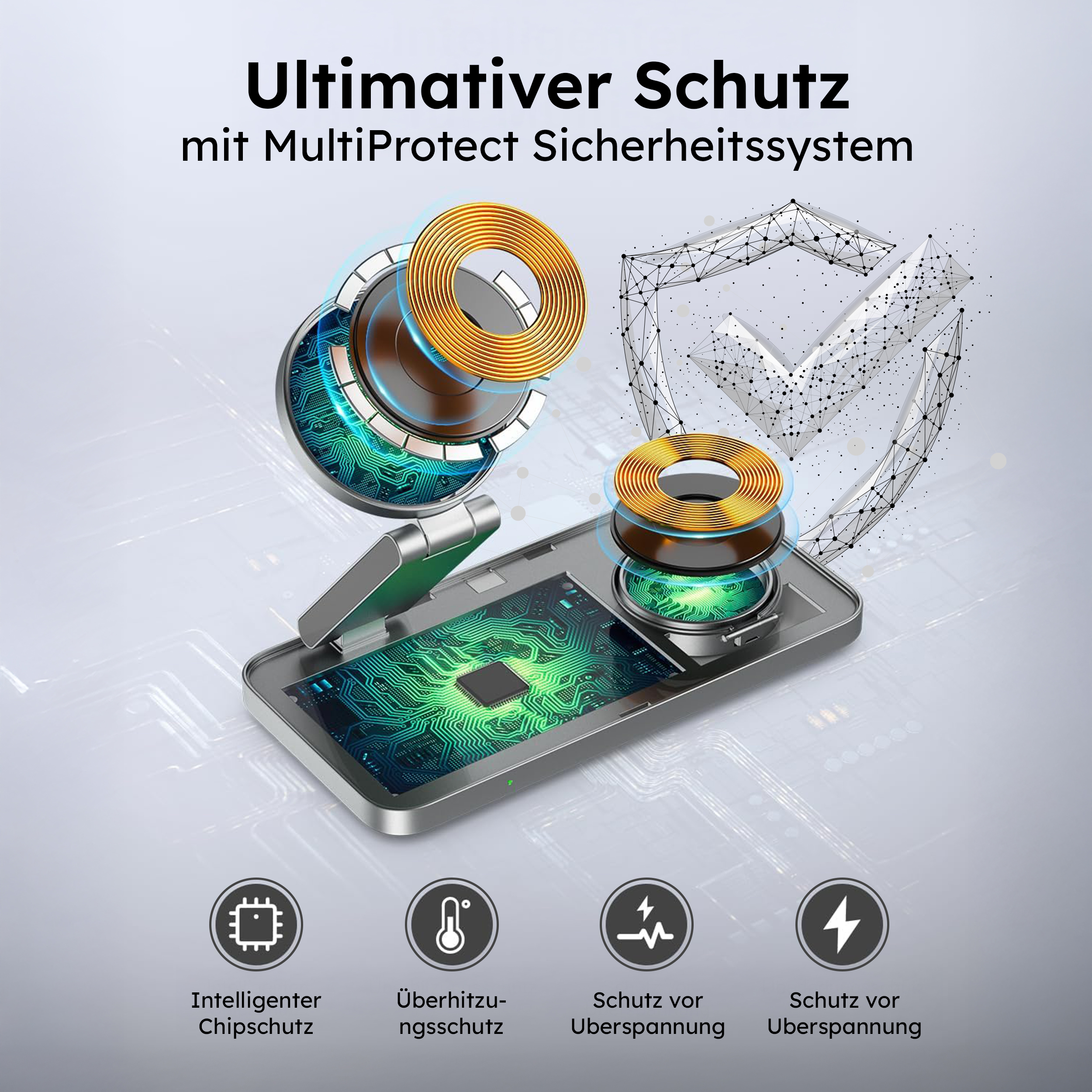 alkaya. | Tripod Wireless Ladestation - 3 in 1 | (Phone, Watch, Headset), White