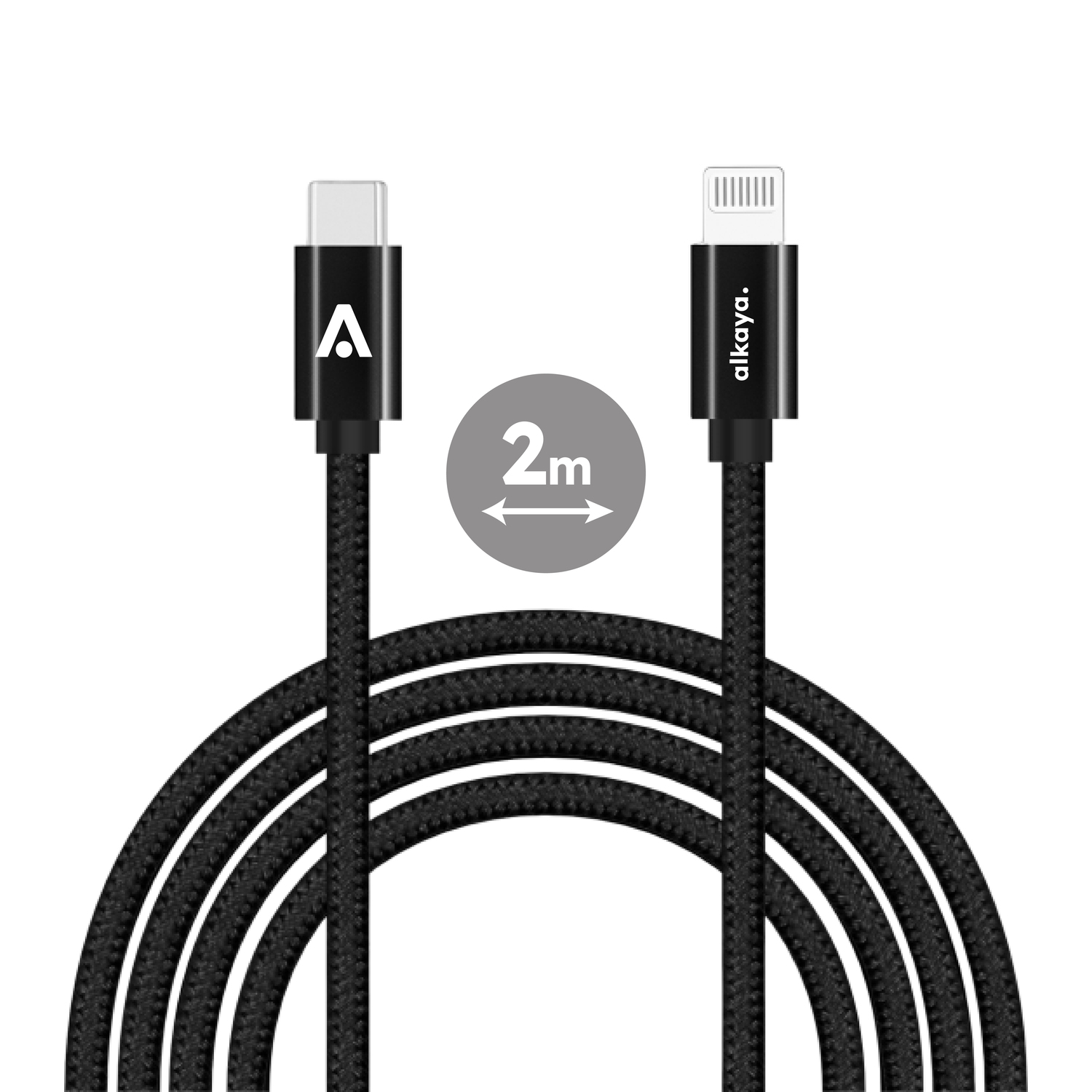 alkaya. | Speed Flex | Datenkabel | Geflochten | USB C+L 2m, Schwarz