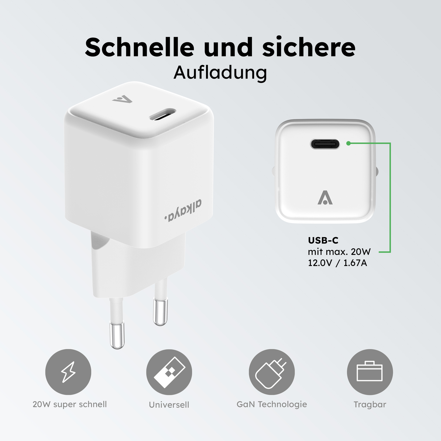 alkaya. | NEXUS | Ladegerät mit GaN Technologie | 20W weiß, USB C