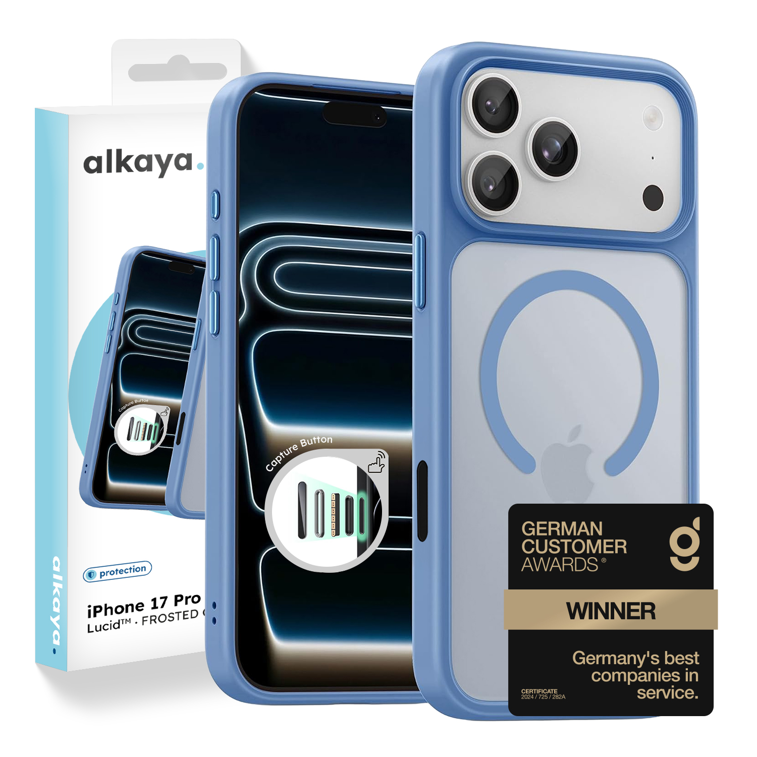 alkaya. | LUCID FROSTED Case kompatibel mit Magsafe blau, iPhone 17 Pro/18 Pro
