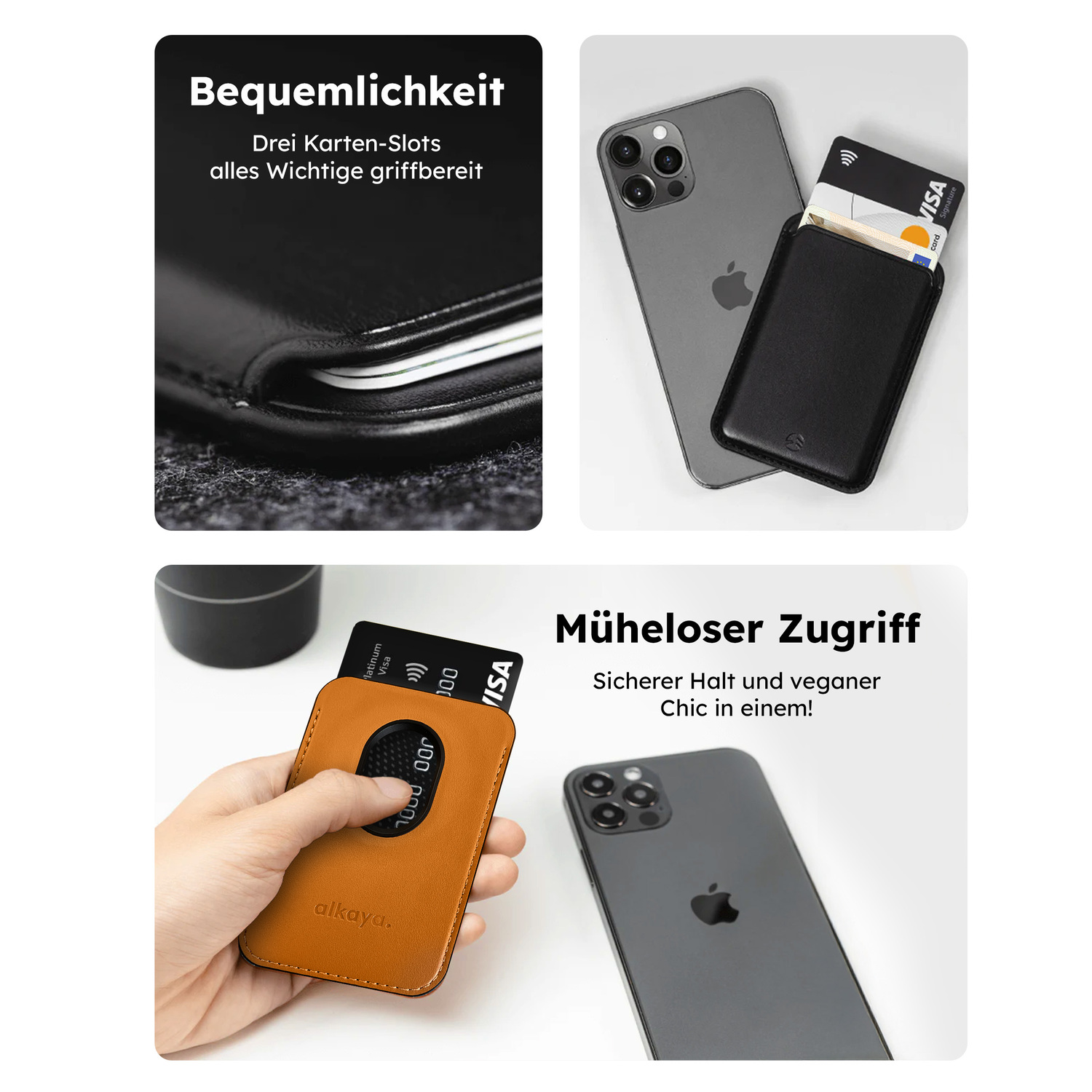 alkaya. | Cardy | Card Holder für bis zu 3 Karten unterstützt MagSafe-Technologie, Grau