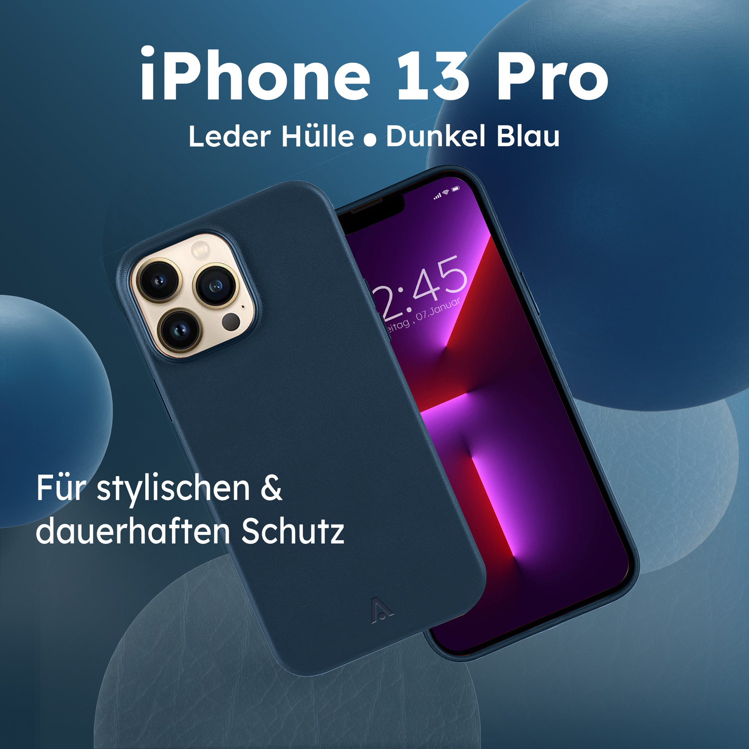 alkaya. | LUCID Pu Leather Case kompatibel mit Magsafe  dunkel blau, iPhone 13 Pro
