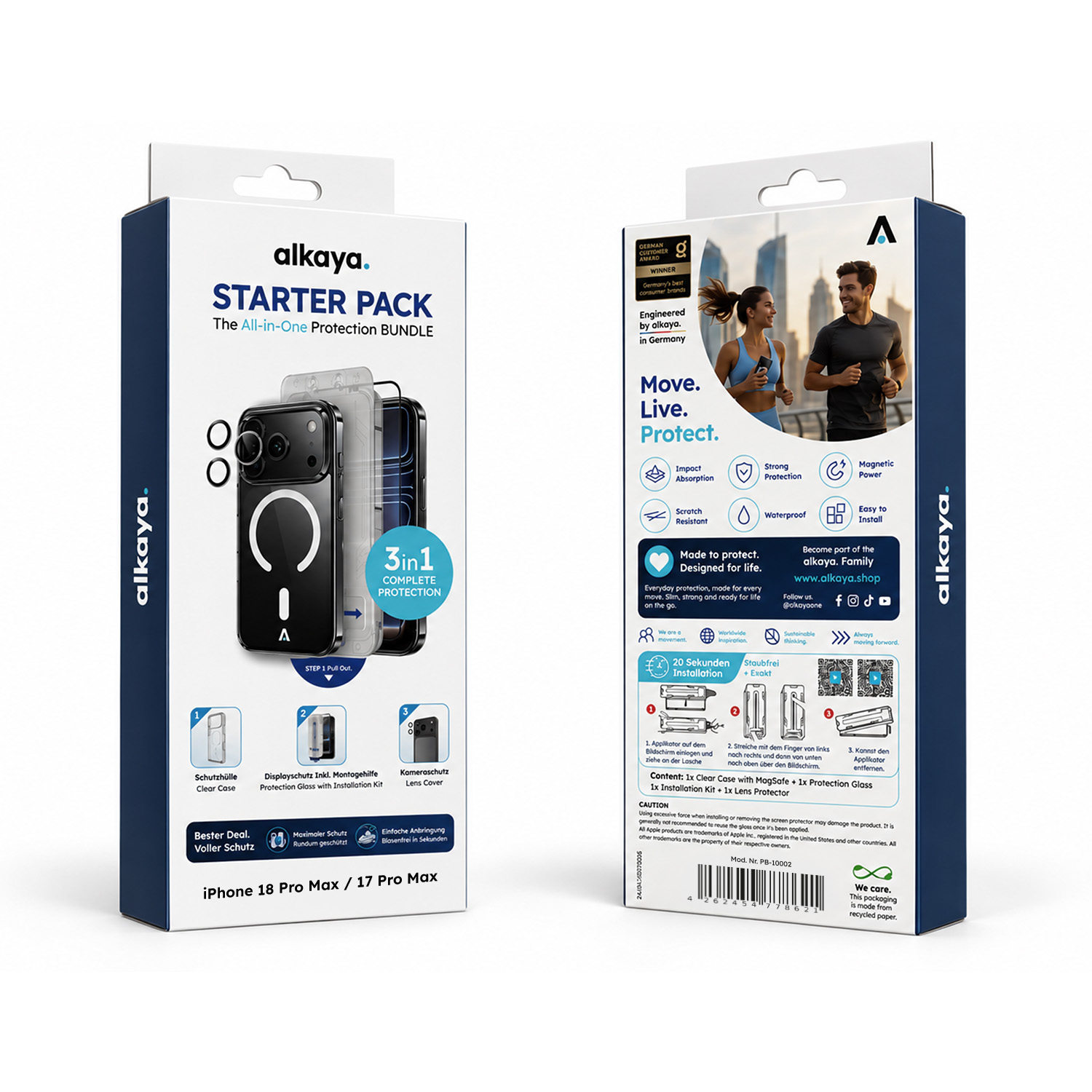 alkaya. | 3 In 1 A Shield | Clear Case + Displayschutzglas + Installation Kit + Kamerasschutz, iPhone 18 Pro Max/17 Pro Max