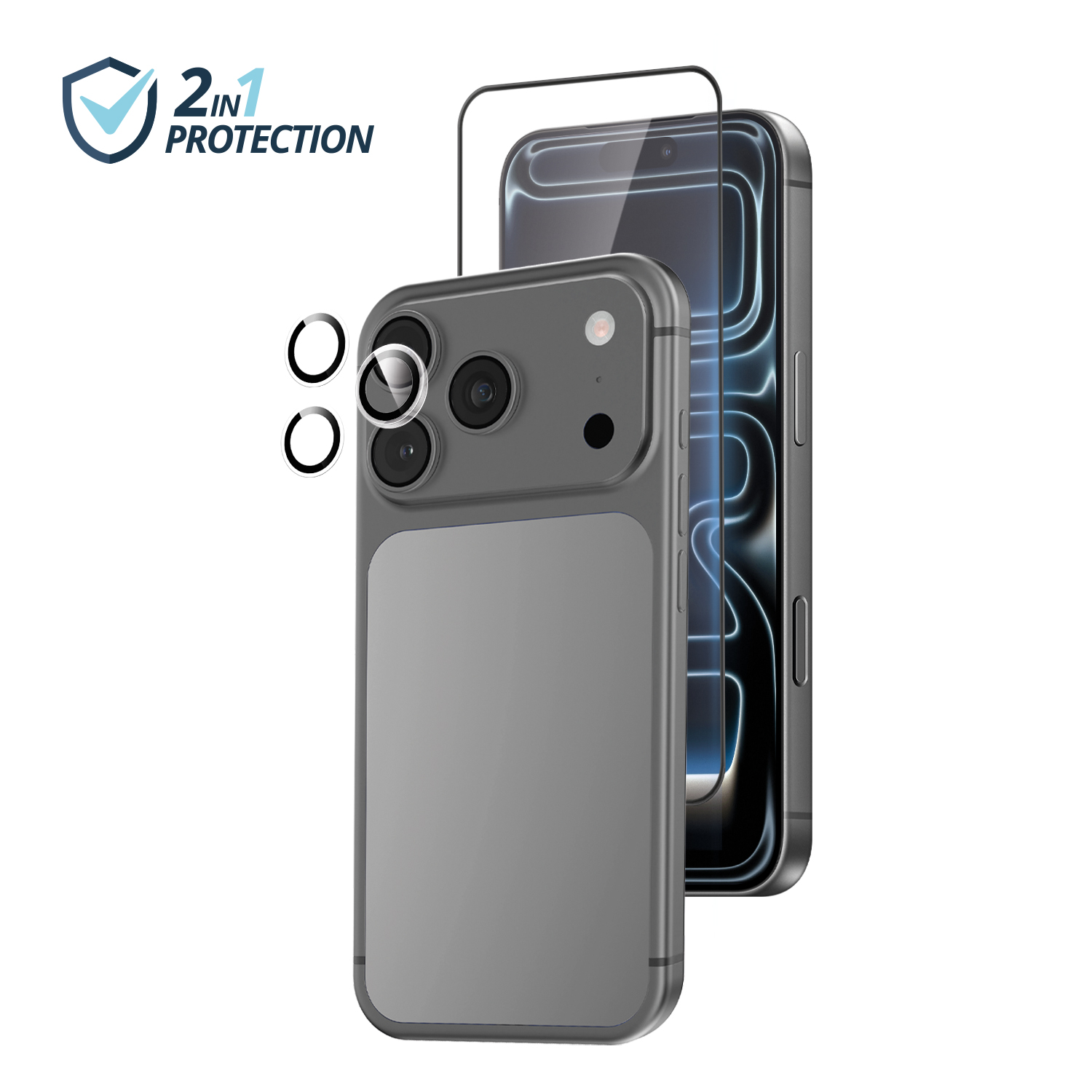 alkaya. | 2 In 1 A Shield | Displayschutzglas + Kameraschutzglas transparent, iPhone 17 Pro Max/18 Pro Max