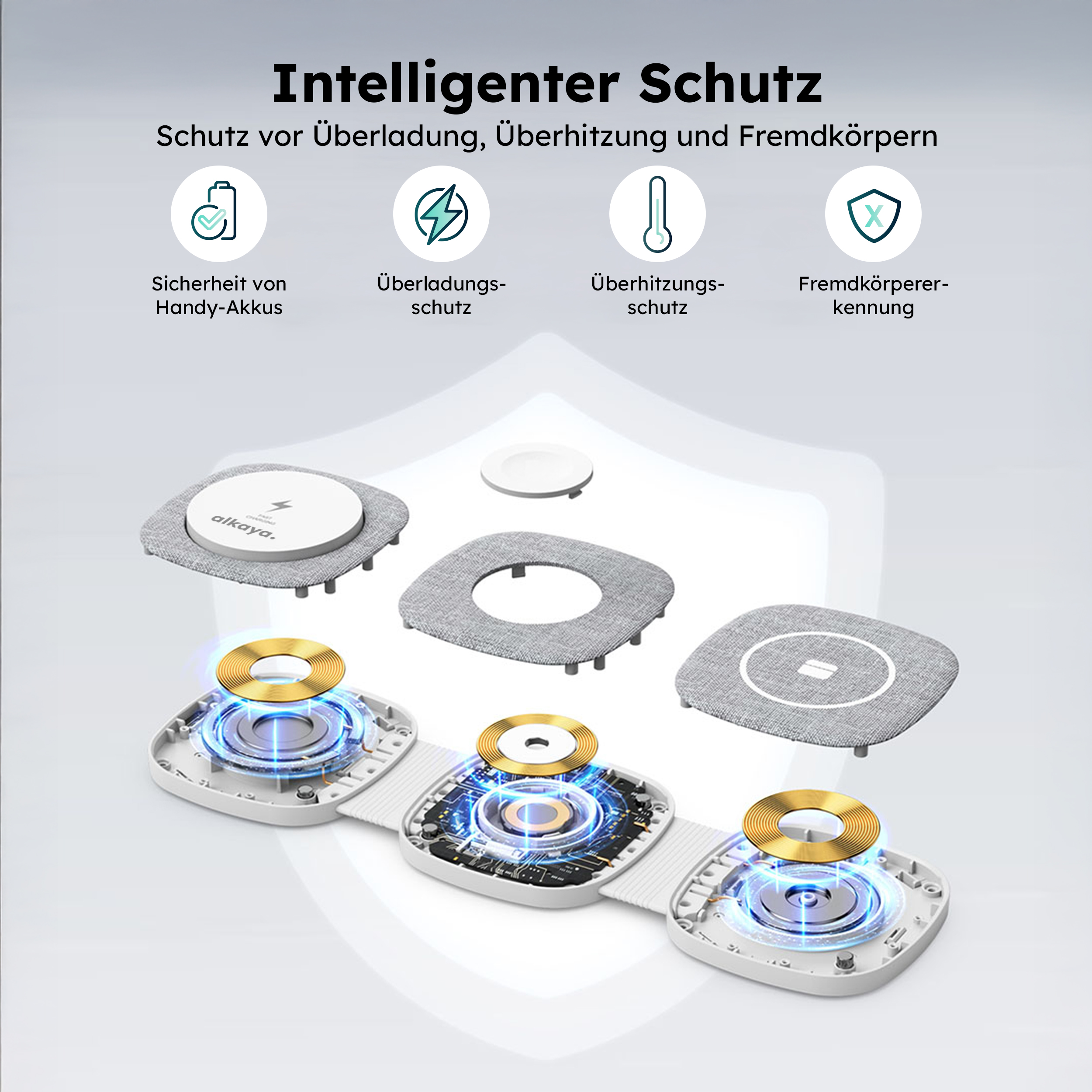 alkaya. | Flex Fold 2.0| Trinity charger 3 in 1, Grau Apple Watch und Headset, für MagSafe-Zubehör geeignet