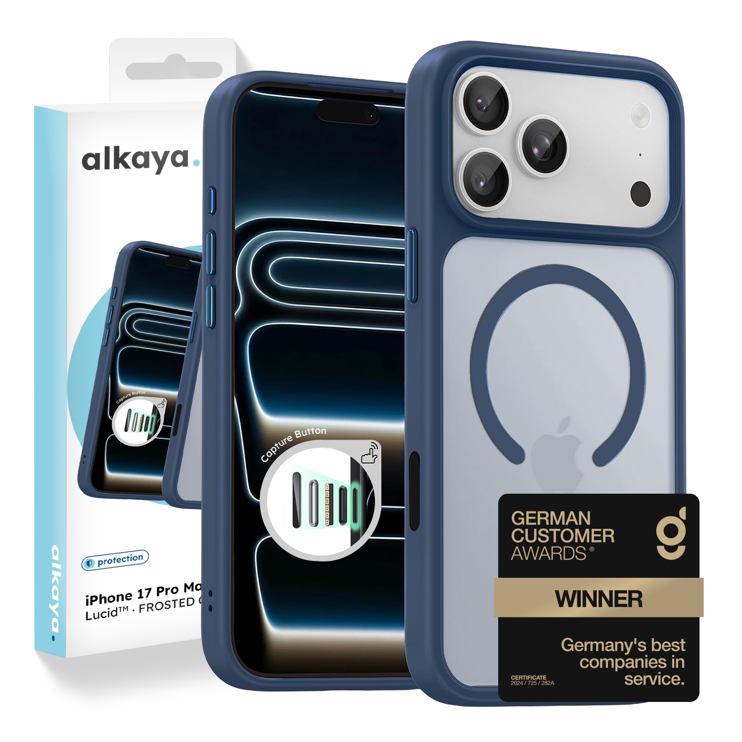 alkaya. | LUCID FROSTED Case kompatibel mit Magsafe blau, iPhone 17 Pro Max/18 Pro Max