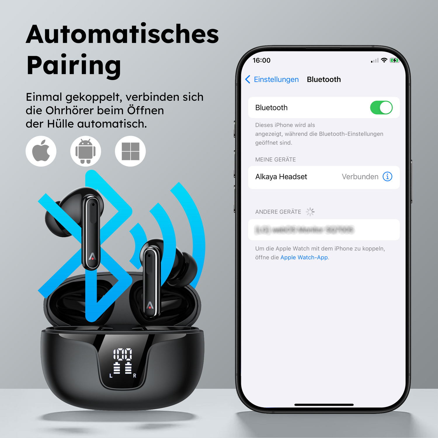 alkaya. | A Buds Quantum Sound | Bluetooth Kopfhörer | Display mit Ladestatus Weiß
