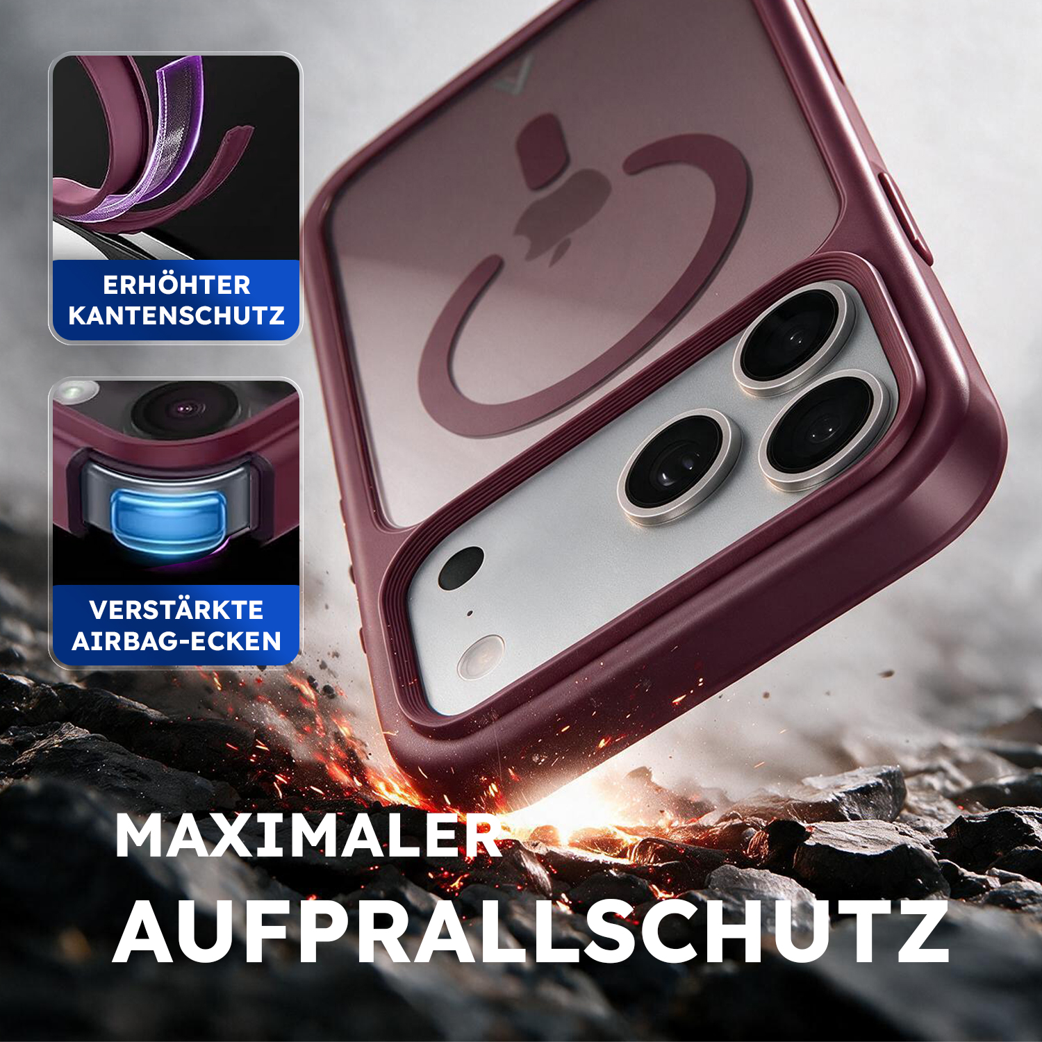alkaya. | LUCID FROSTED Case kompatibel mit Magsafe dark cherry, iPhone 17 Pro Max/18 Pro Max