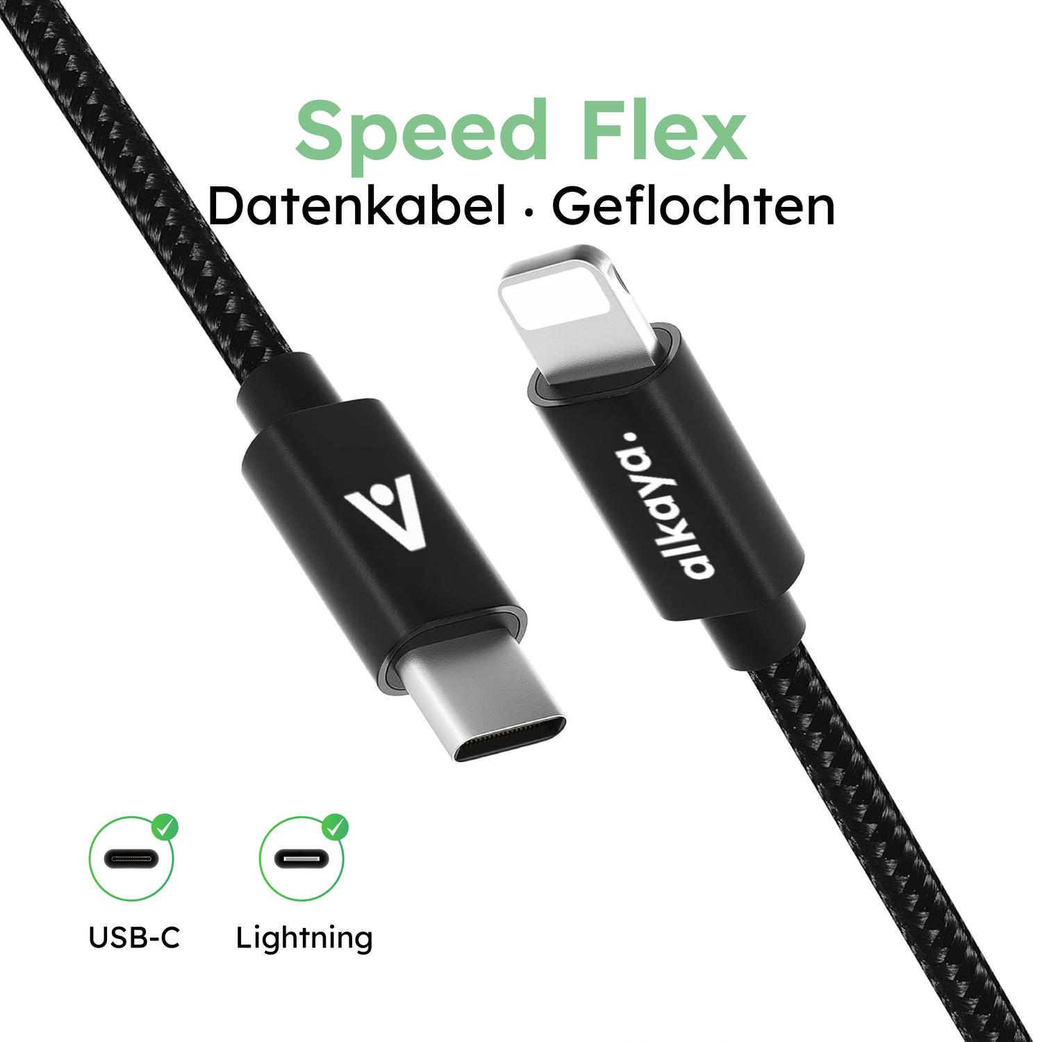 alkaya. | Speed Flex | Datenkabel | Geflochten | USB C+L 2m, Schwarz