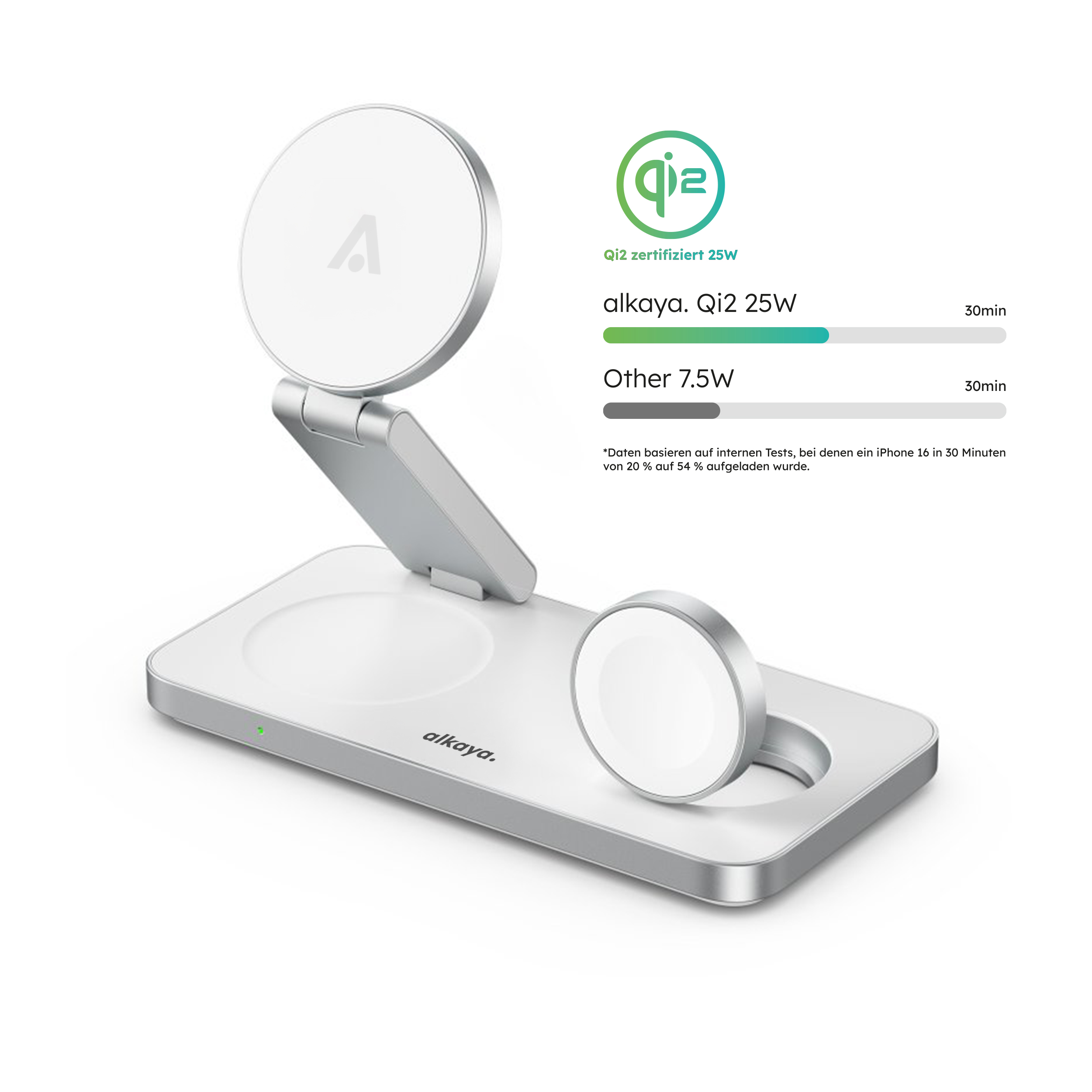 alkaya. | Tripod Wireless Ladestation - 3 in 1 | (Phone, Watch, Headset), White