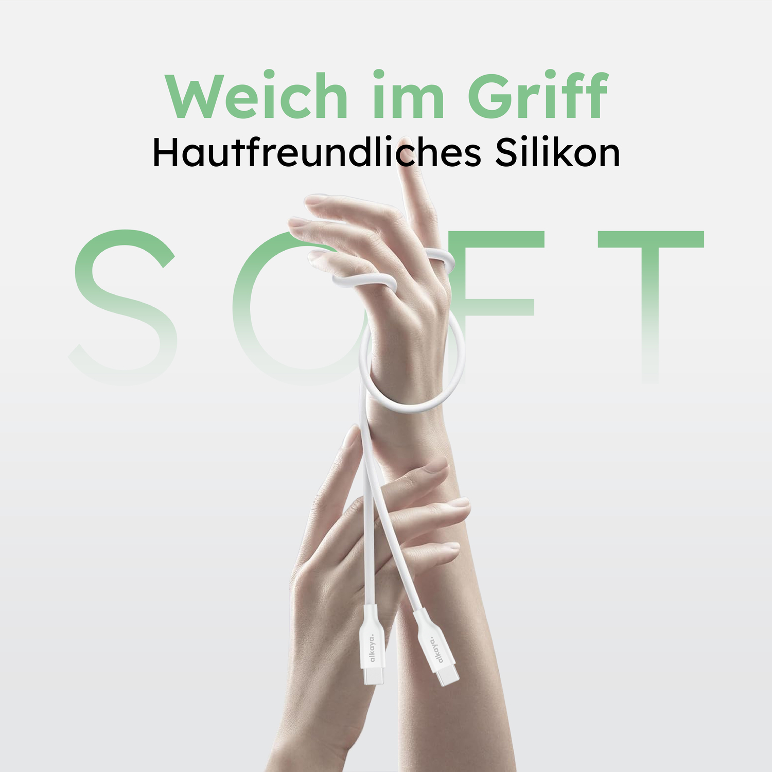 alkaya. | Speed Flex | Datenkabel | Silikon | USB C+C Weiß, 1 Meter