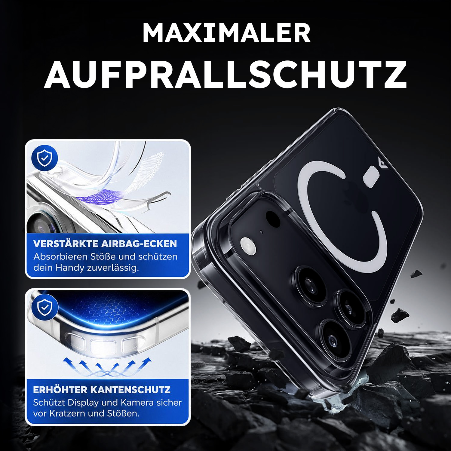 alkaya. | 3 In 1 A Shield | Clear Case + Displayschutzglas + Installation Kit + Kamerasschutz, iPhone 18 Pro Max/17 Pro Max