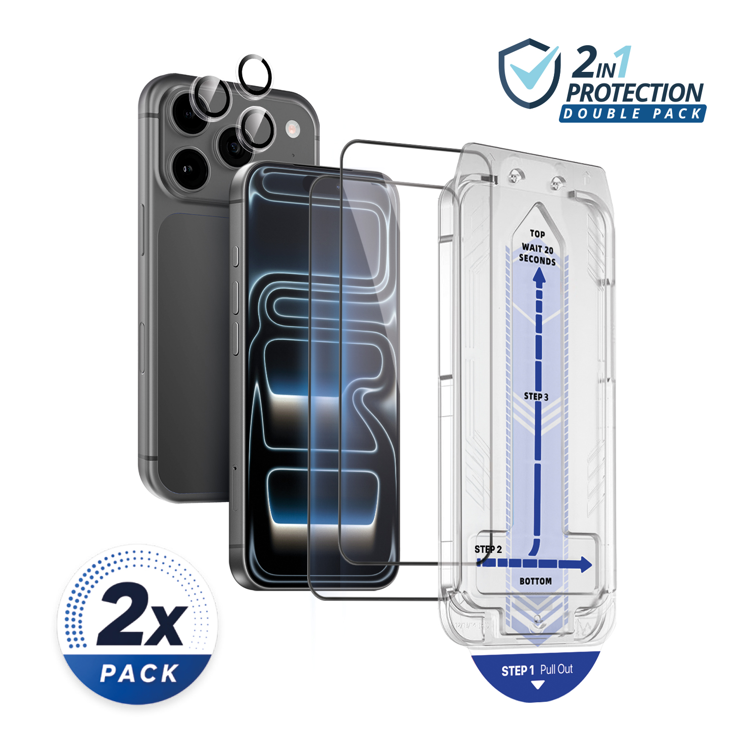 alkaya. | 2 In 1 A Shield | 2x Displayschutzglas mit Installation Kit + 1x Kameraschutzglas, transparent, iPhone 18 Pro Max