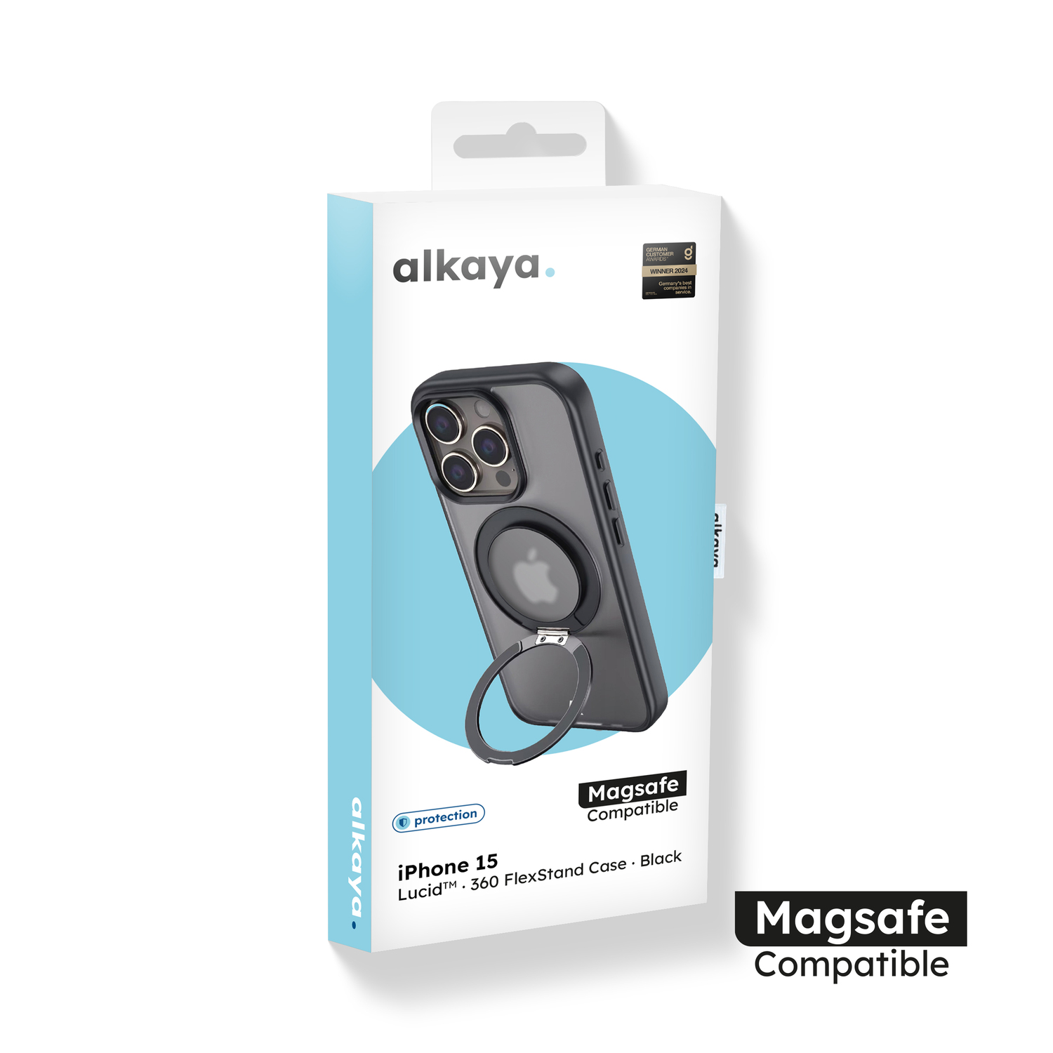 alkaya. | LUCID 360 FlexStand Case kompatibel mit Magsafe  schwarz, iPhone 15