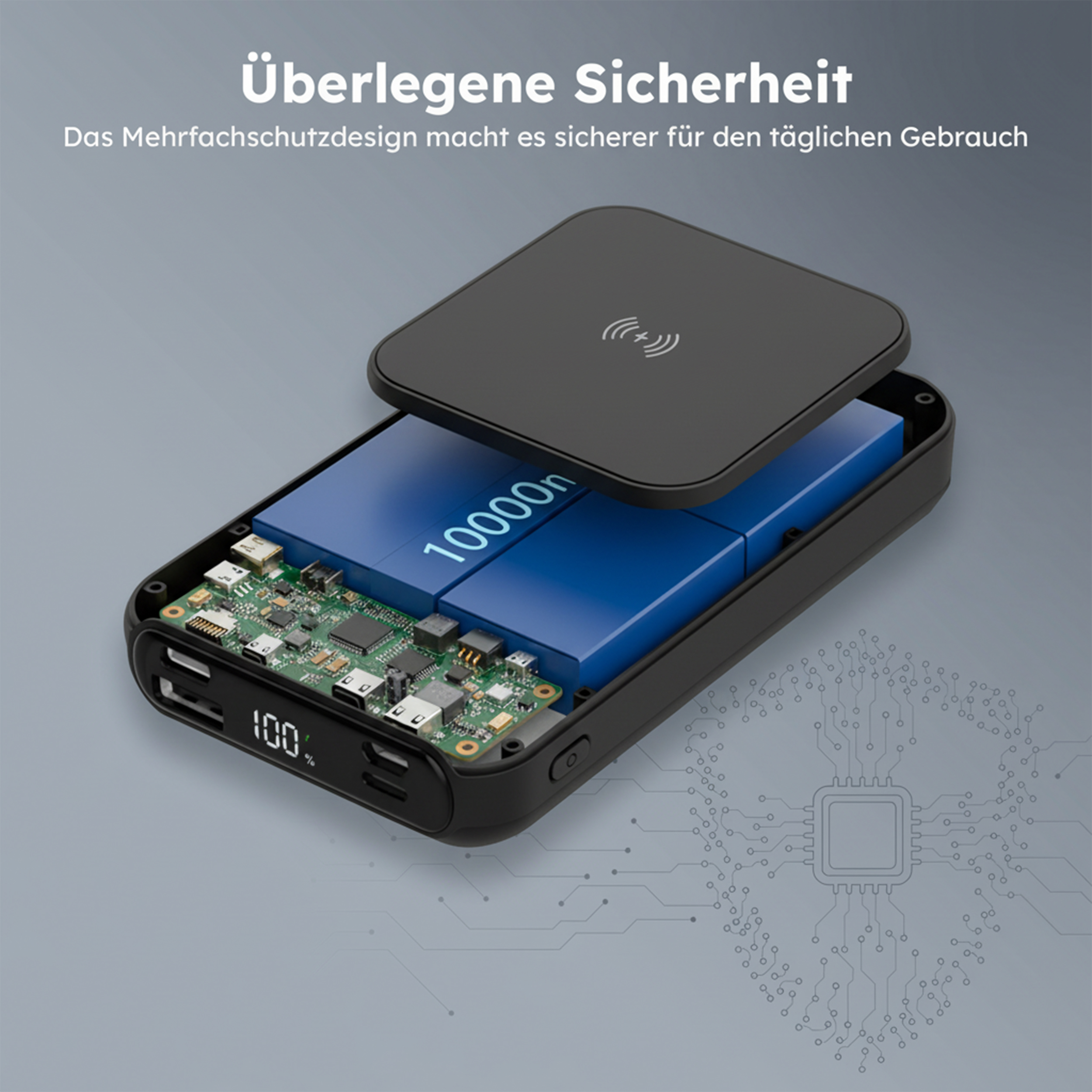 alkaya. | Thor | 10.000 mAh Powerbank 3 in 1: Induktives Laden, unterstützt MagSafe-Technologie, schwarz