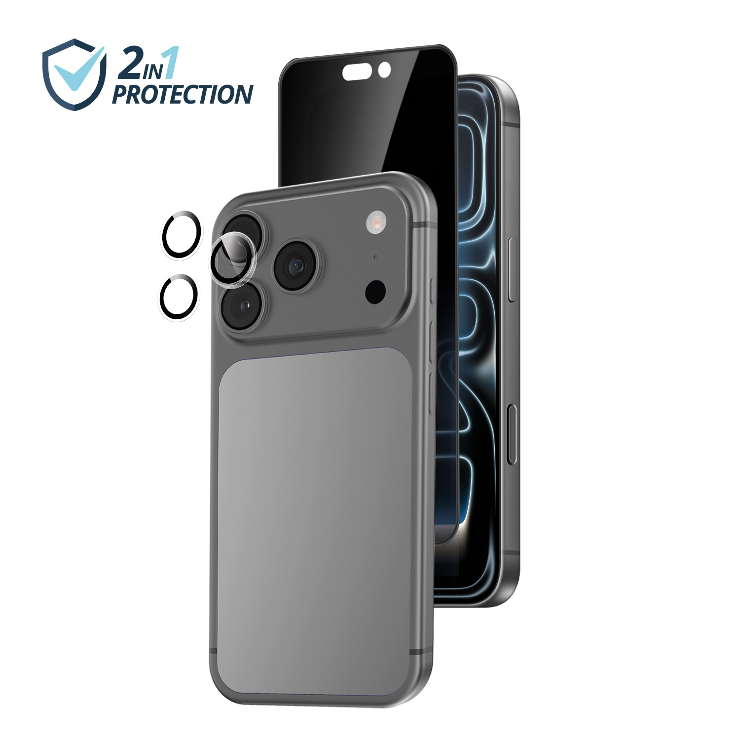 alkaya. | 2 In 1 A Shield | Displayschutzglas + Kamerasschutzglas privacy, iPhone 18 Pro