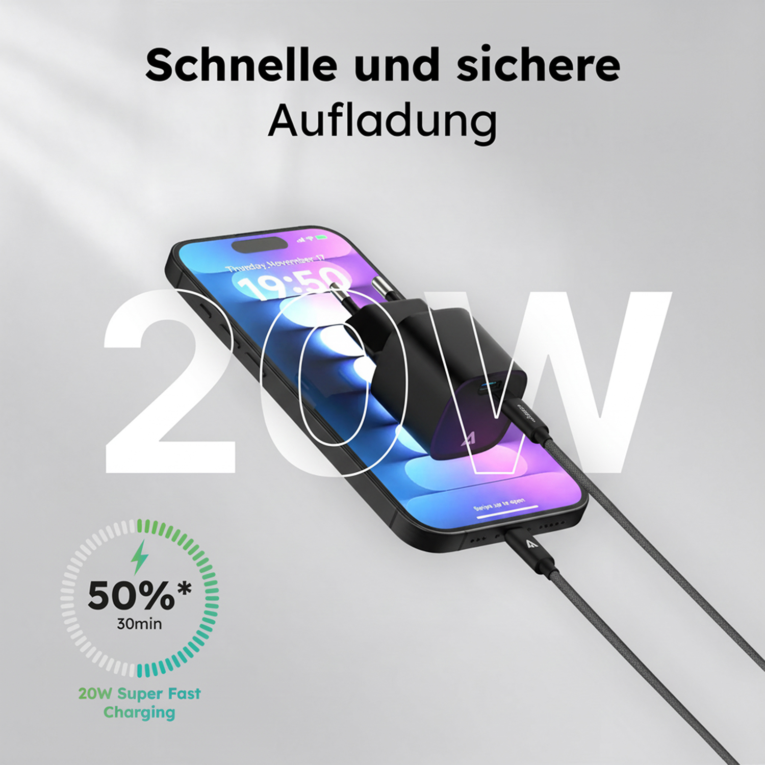 alkaya. | NEXUS Speed Flex | Charger Set | 20 Watt USB C/C Universal Kompatibilität, schwarz