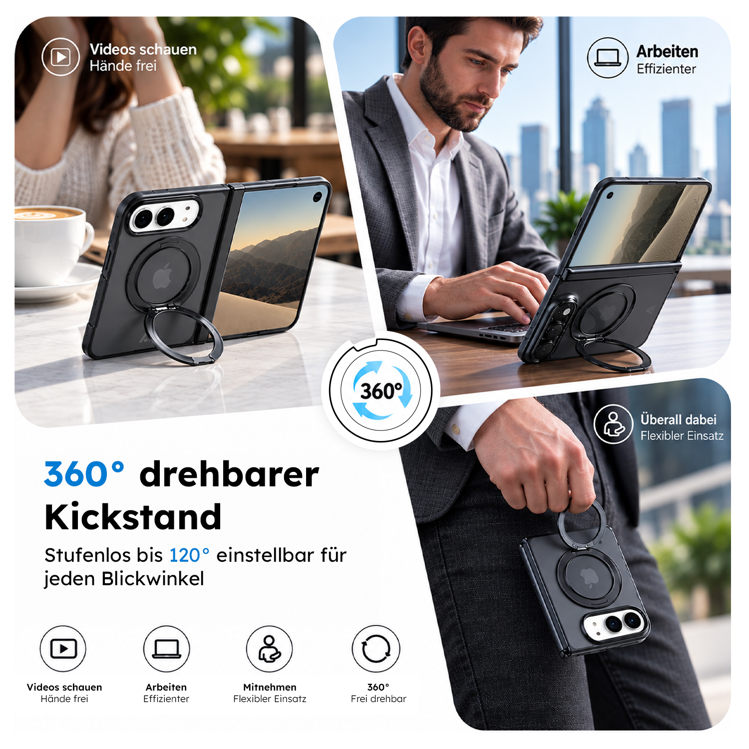alkaya. | LUCID 360 FlexStand Case kompatibel mit Magsafe schwarz, iPhone 18 Fold