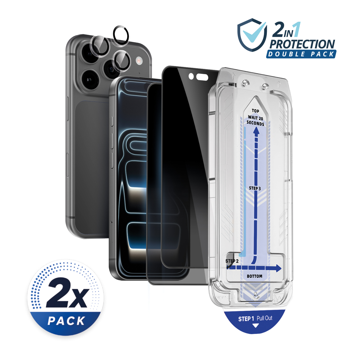 alkaya. | 2 In 1 A Shield | 2x Displayschutzglas mit Installation Kit + 1x Kameraschutzglas, privacy, iPhone 18 Pro Max