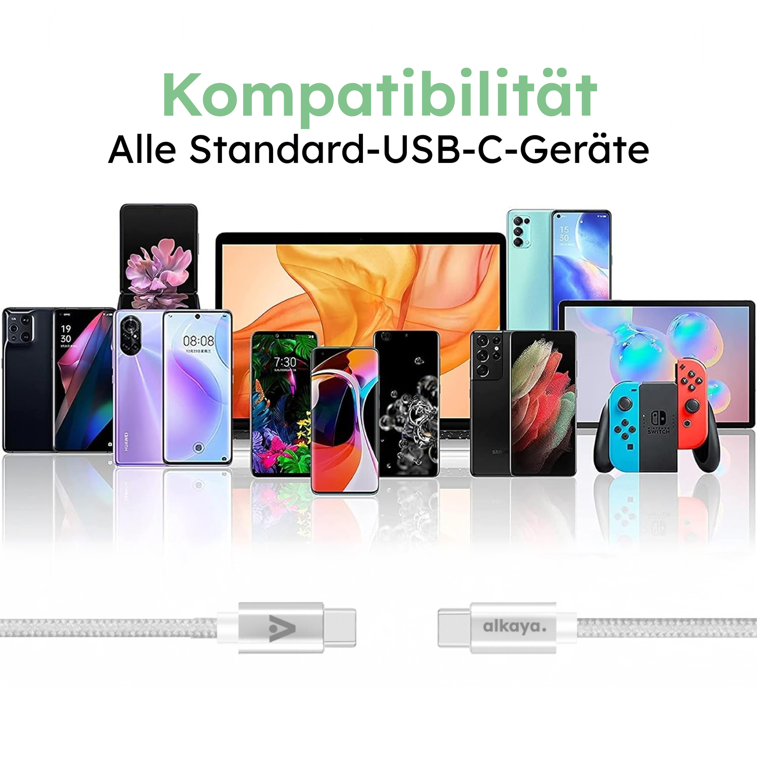 alkaya. | Speed Flex | Datenkabel | Geflochten | USB C+C Weiß, 1 Meter