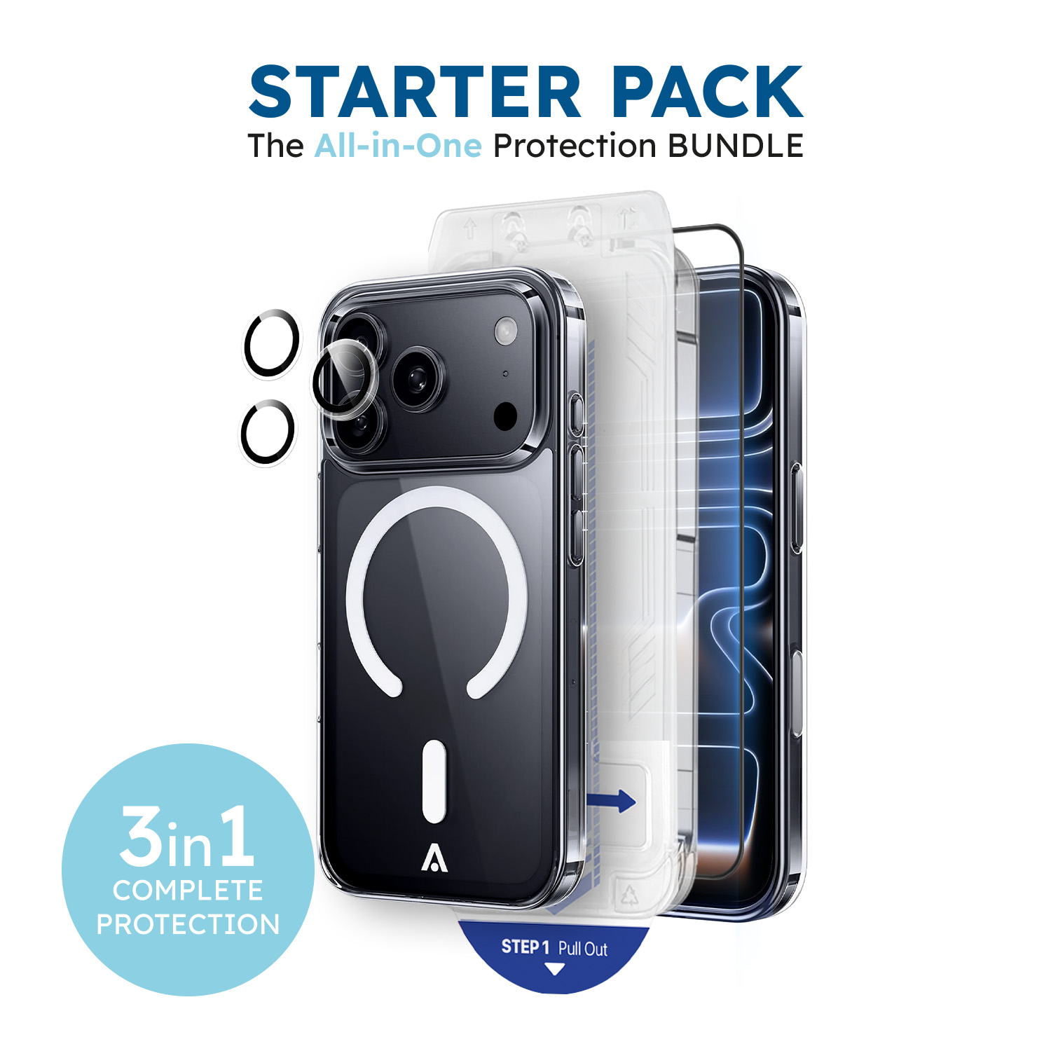 alkaya. | 3 In 1 A Shield | Clear Case + Displayschutzglas + Installation Kit + Kamerasschutzglas, iPhone 18 Pro/17 Pro