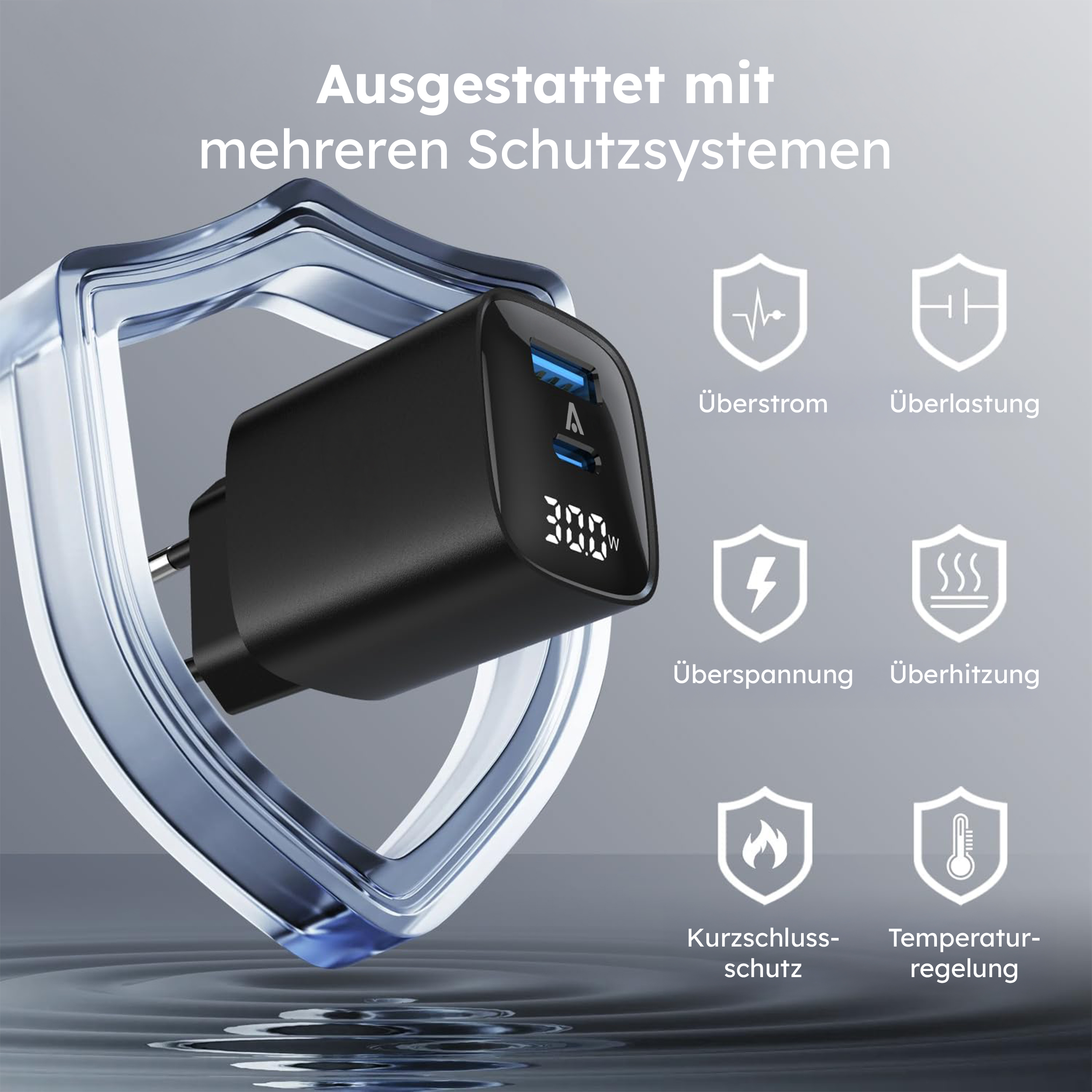 alkaya. | Nexus Charger | 30W. GaNTechnology Digital Display. Black