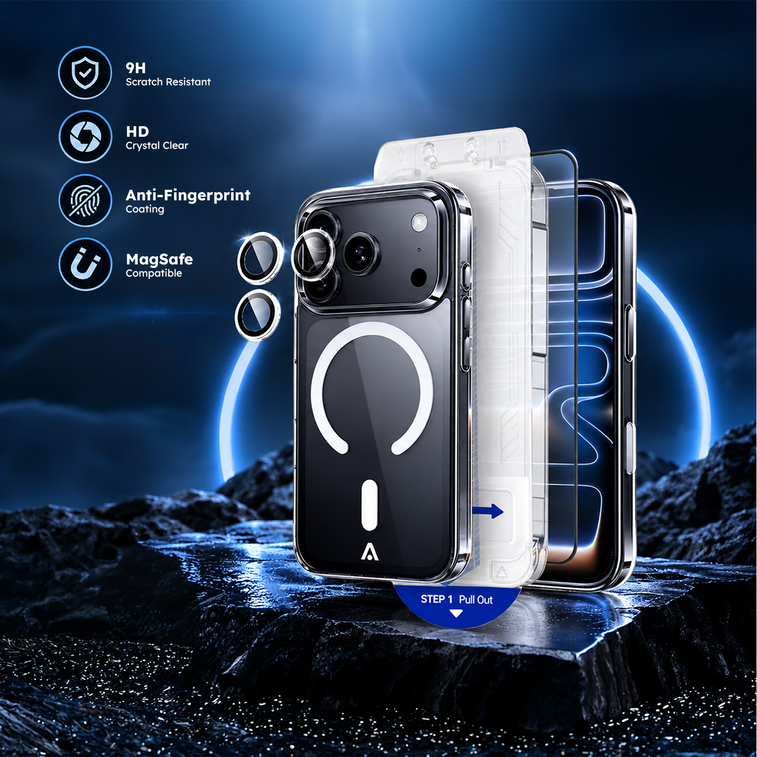 alkaya. | 3 In 1 A Shield | Clear Case + Displayschutzglas + Installation Kit + Kamerasschutz, iPhone 18 Pro Max/17 Pro Max