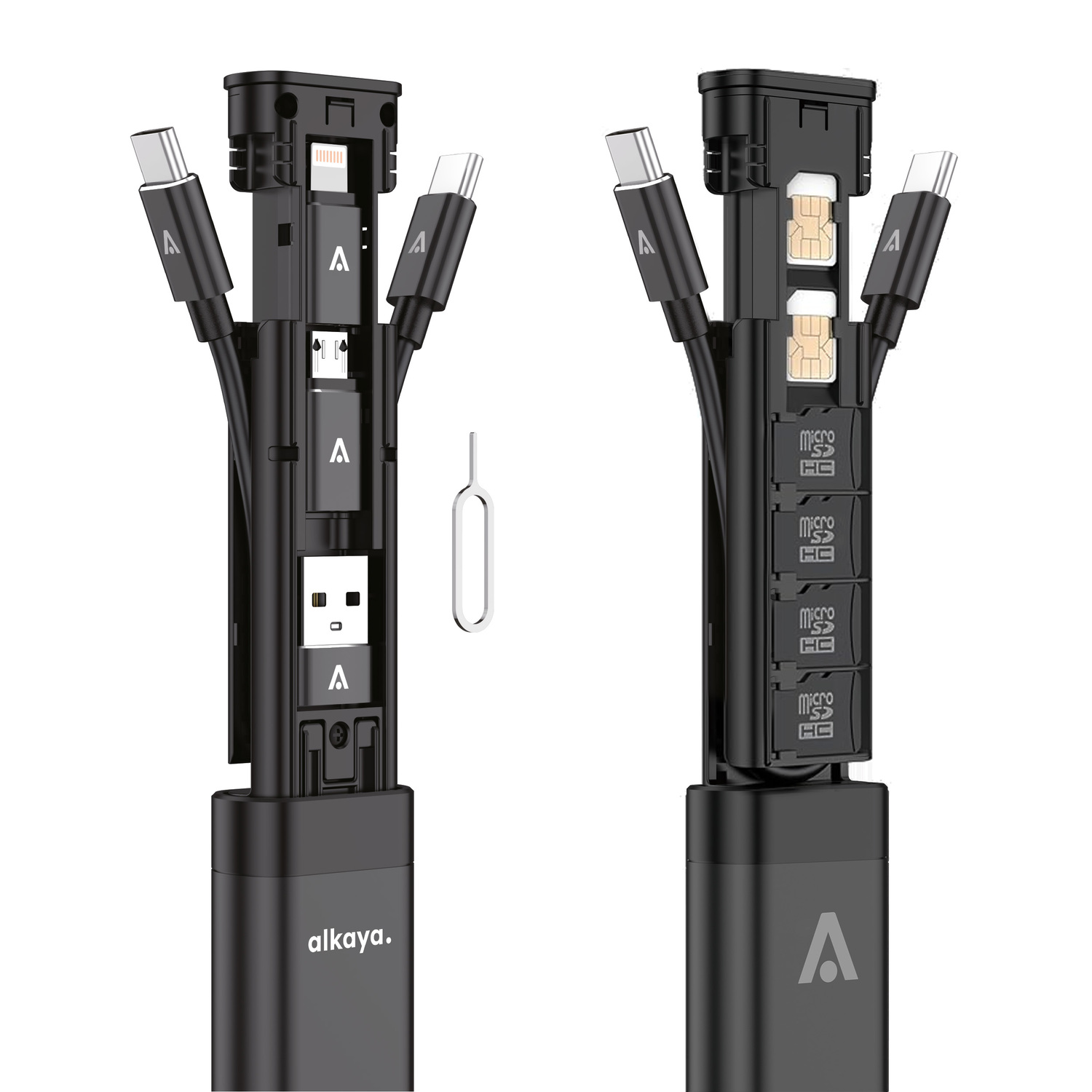 alkaya. | Venture | Travel Kit - Aluminium Gehäuse mit Kabel und Adaptern für alle Anschlüsse inkl Stand