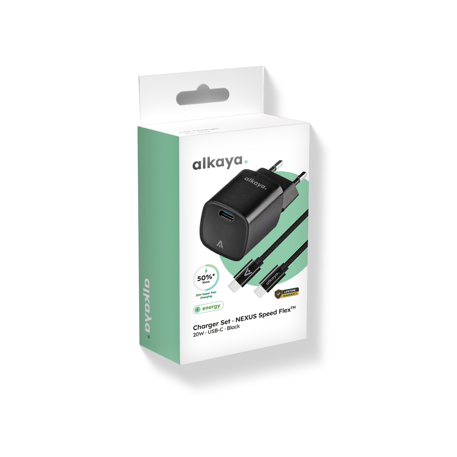 alkaya. | NEXUS Speed Flex | Charger Set | 20 Watt USB C/C Universal Kompatibilität, schwarz
