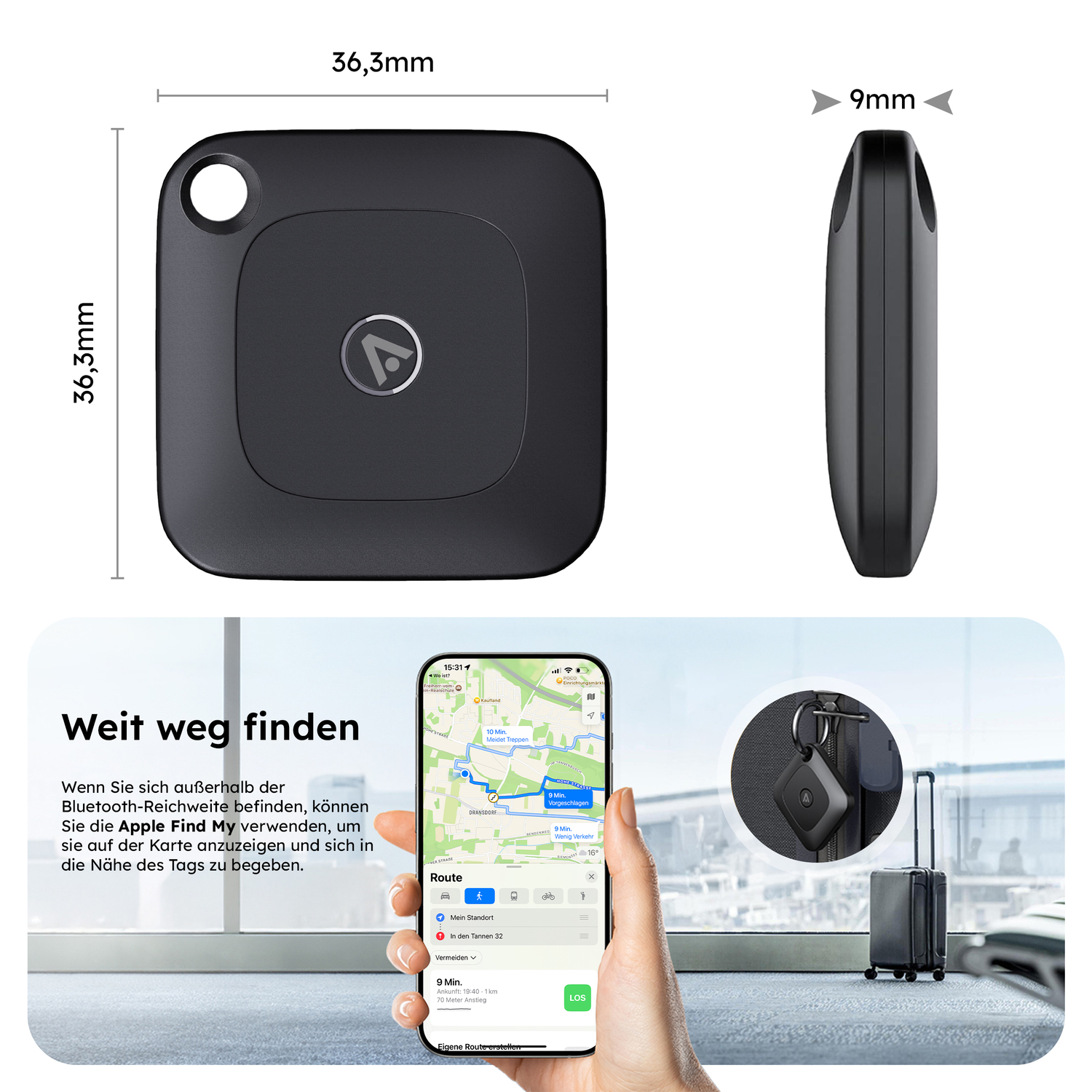 alkaya. | A Tag | GPS Tracker | Bluetooth Tracker | Kompatibel für Apple \Find my\ Weiß