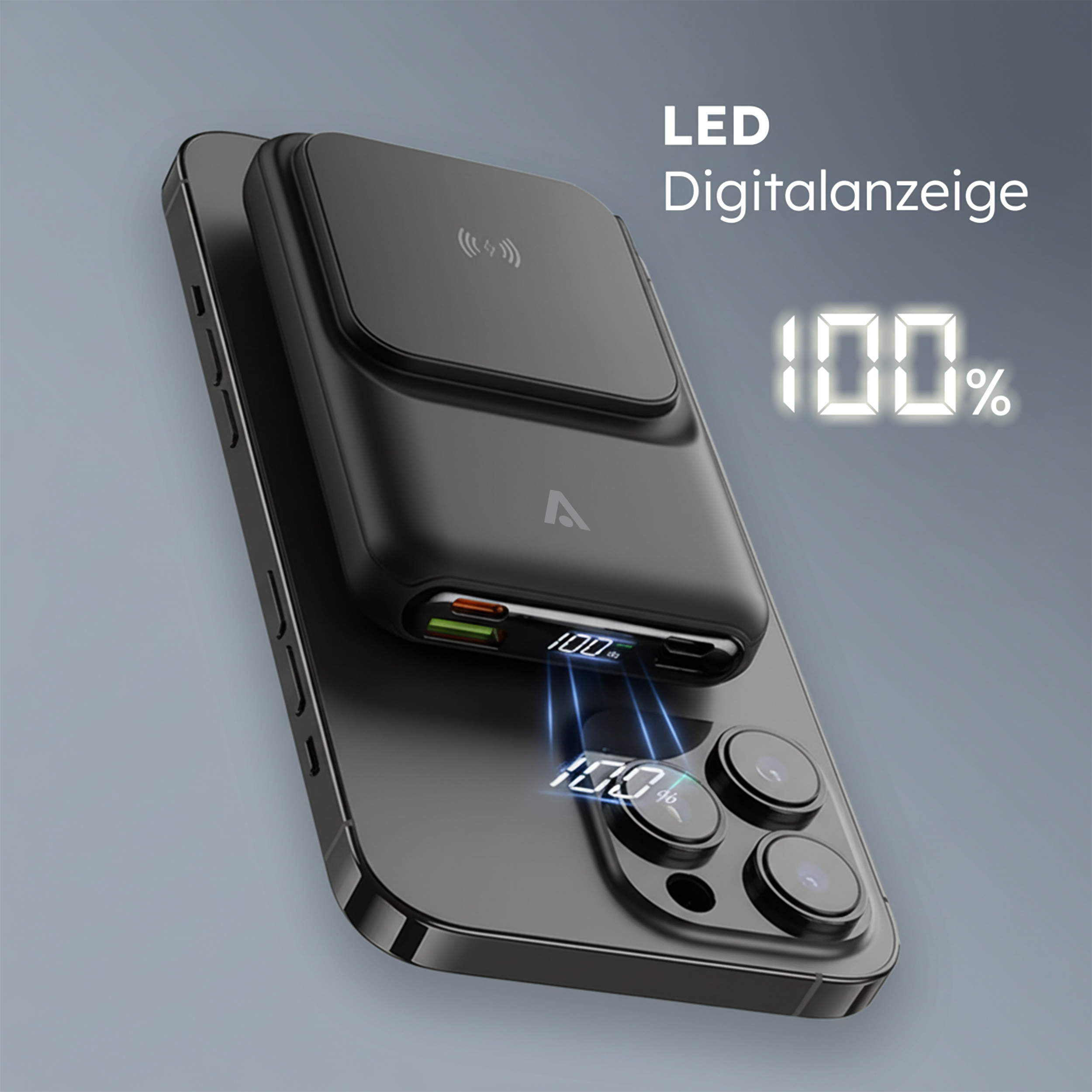 alkaya. | Thor | 10.000 mAh Powerbank 3 in 1: Induktives Laden, unterstützt MagSafe-Technologie, schwarz