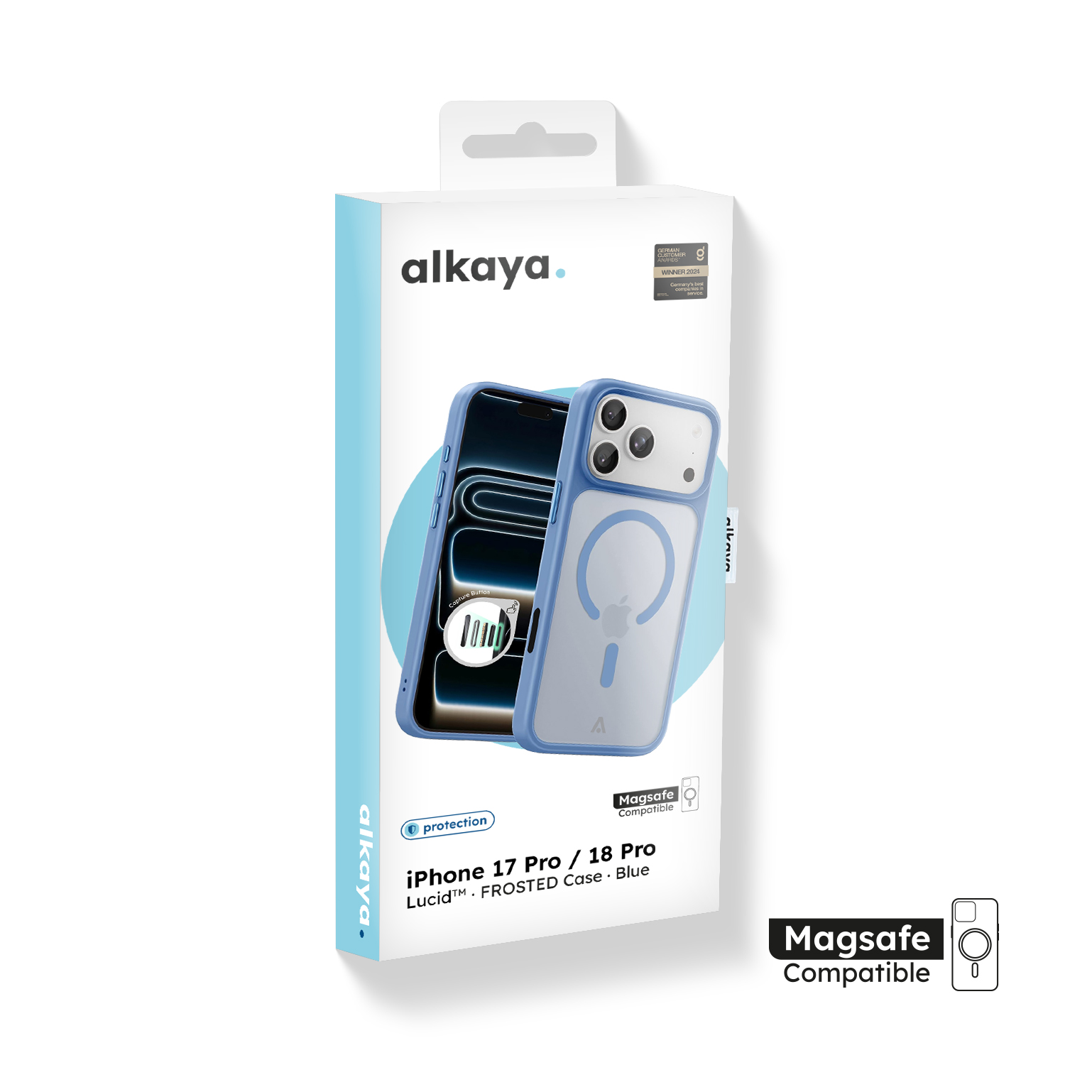 alkaya. | LUCID FROSTED Case kompatibel mit Magsafe blau, iPhone 17 Pro/18 Pro