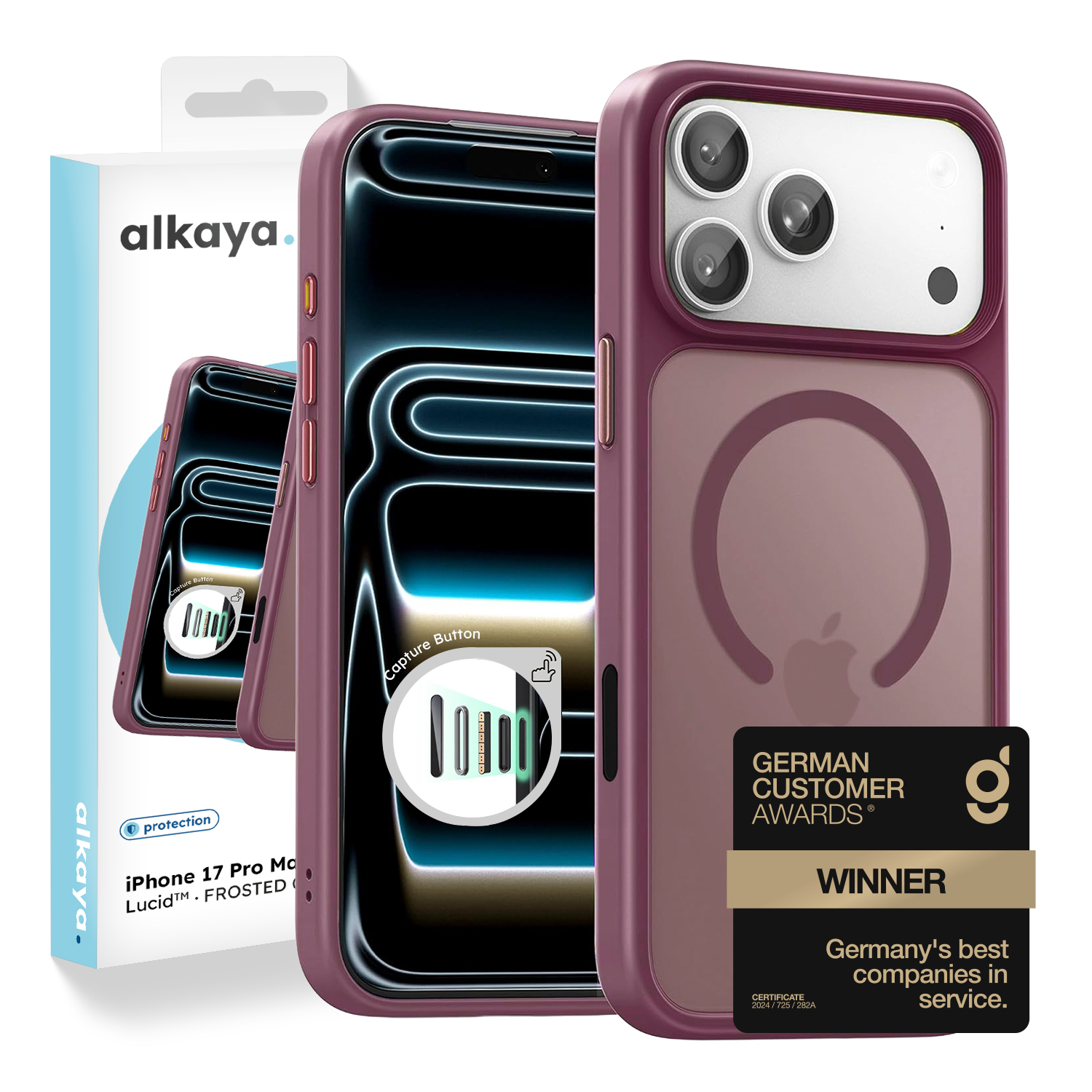 alkaya. | LUCID FROSTED Case kompatibel mit Magsafe dark cherry, iPhone 17 Pro Max/18 Pro Max