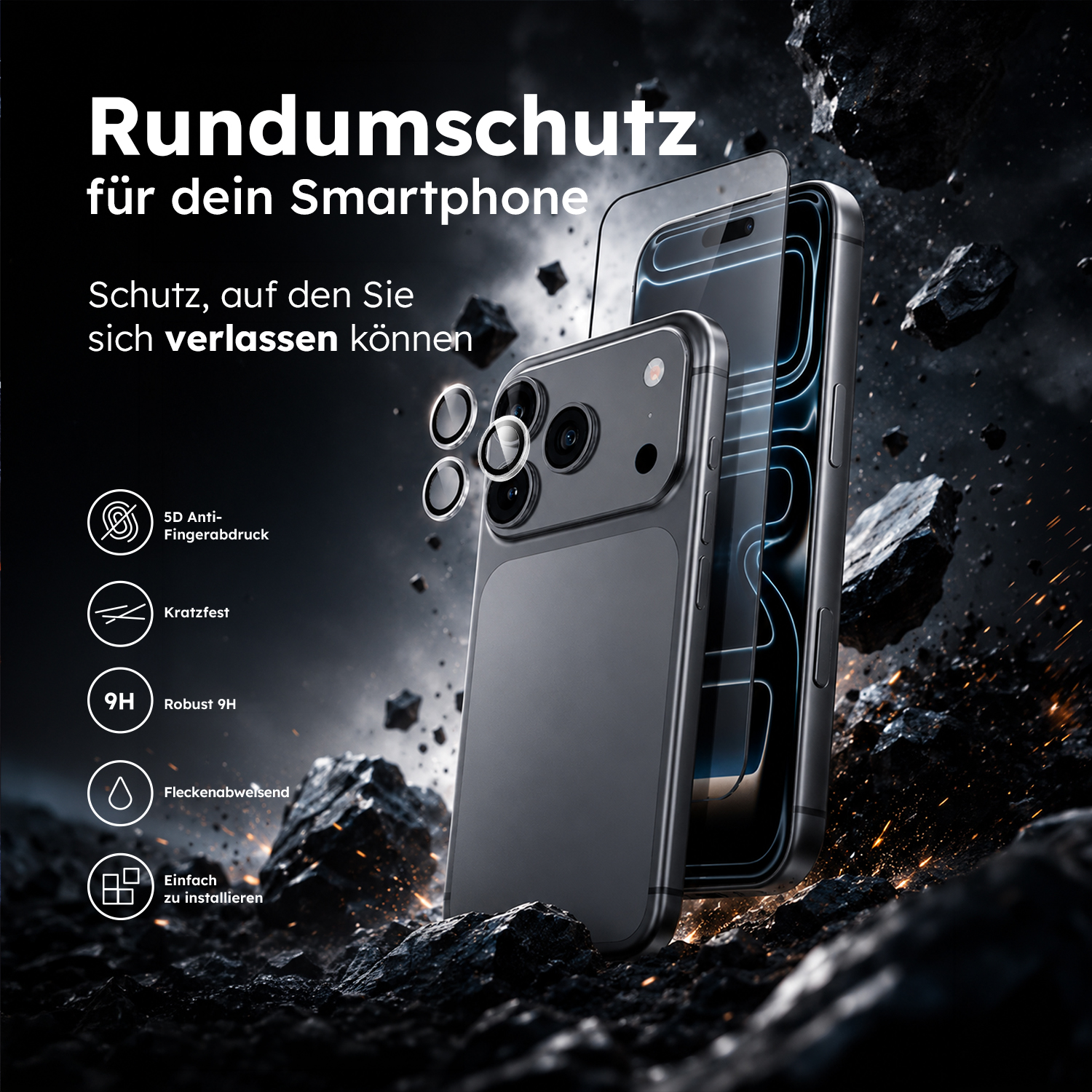 alkaya. | 2 In 1 A Shield | Displayschutzglas + Kameraschutzglas transparent, iPhone 17Pro/18 Pro