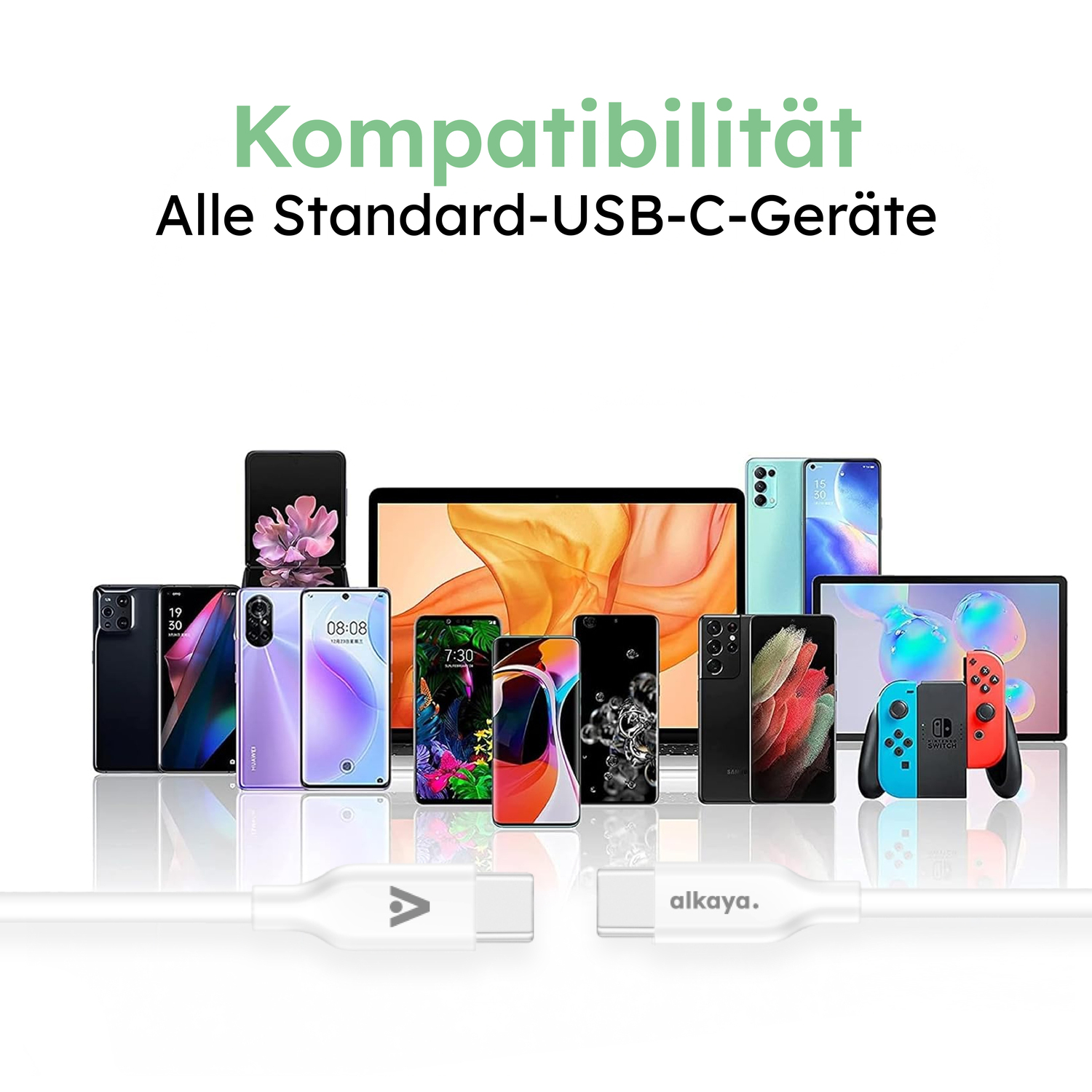 alkaya. | Speed Flex | Datenkabel | Silikon | USB C+C Weiß, 1 Meter