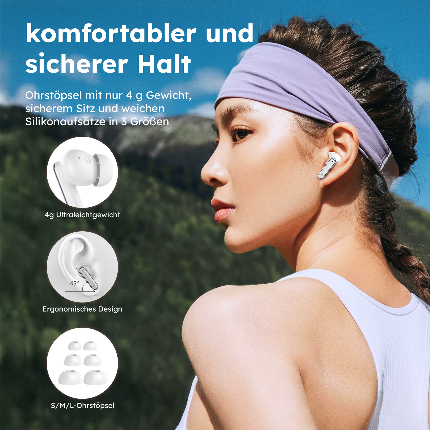 alkaya. | A Buds Quantum Sound | Bluetooth Kopfhörer | Display mit Ladestatus Weiß