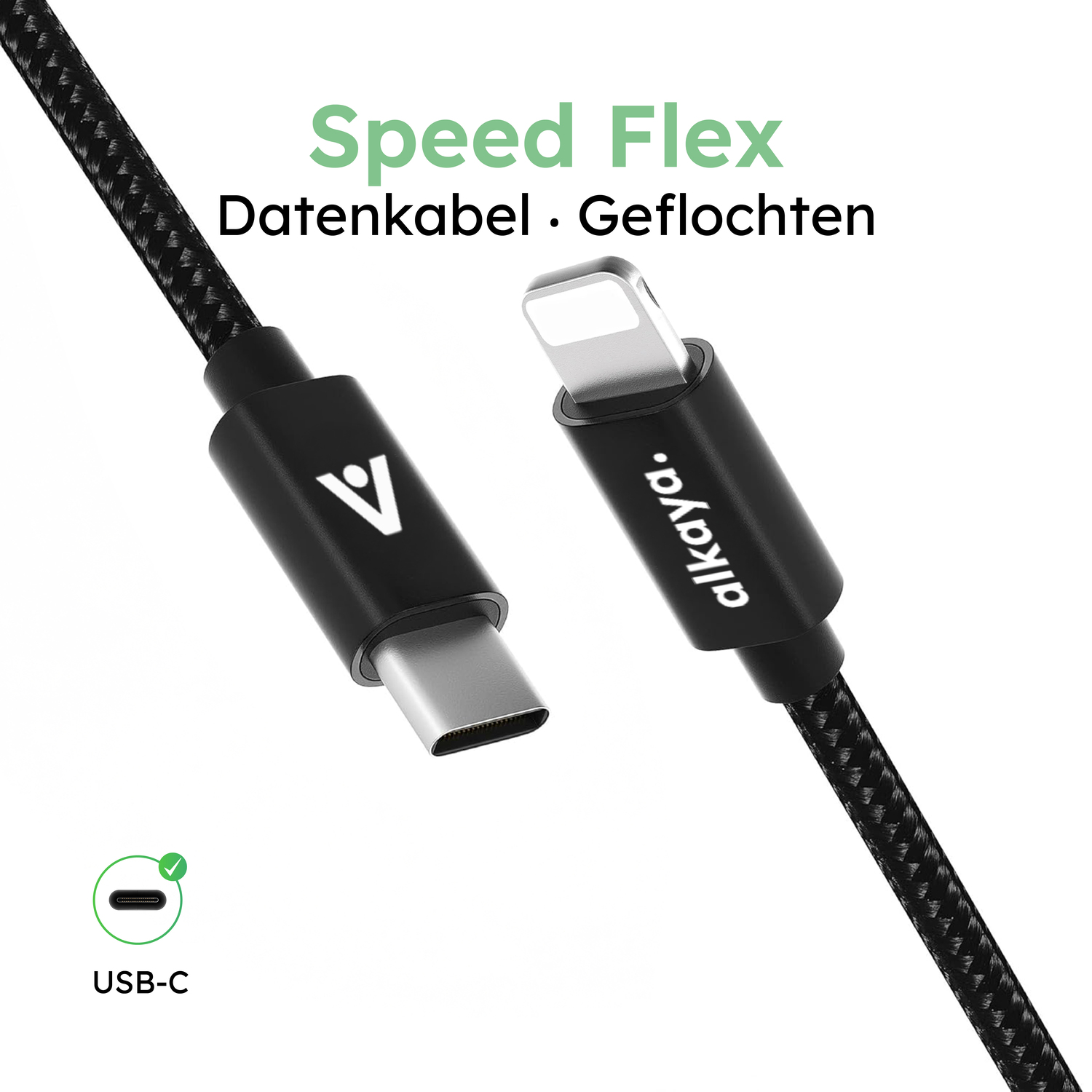alkaya. | Speed Flex | Datenkabel | Geflochten | USB C+L schwarz, 1Meter