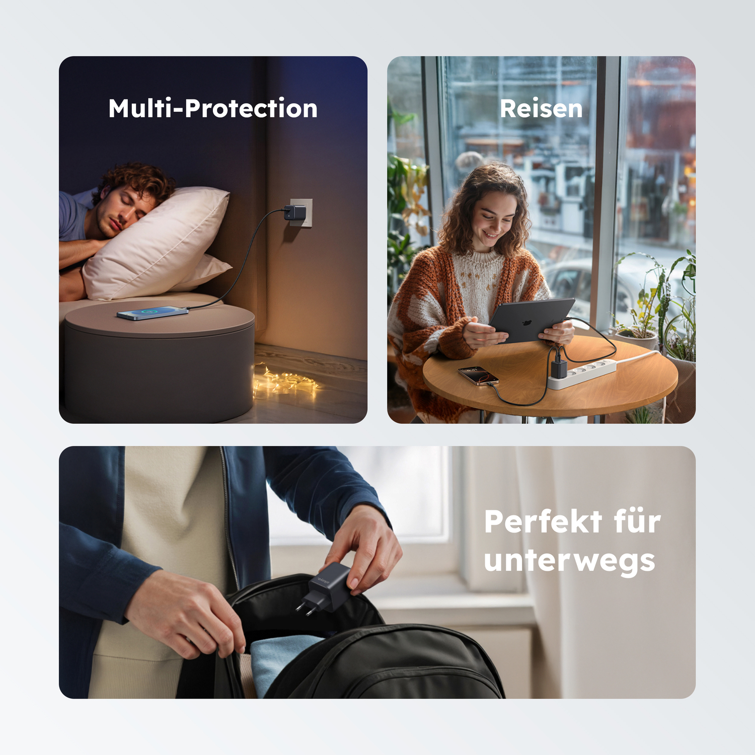 alkaya. | NEXUS | Ladegerät mit GaN Technologie | 65W Schwarz, USB C+C+A