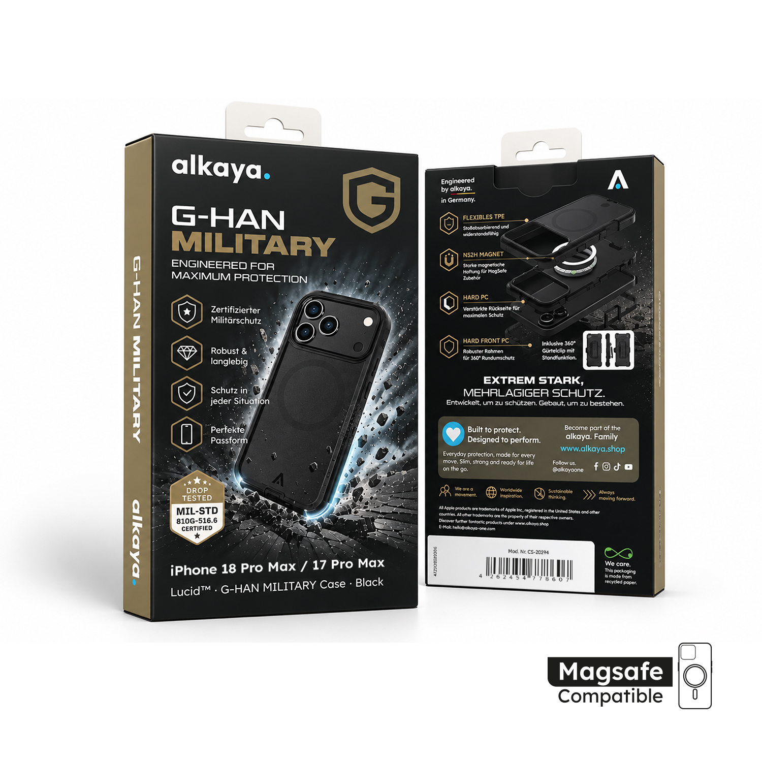 alkaya. | LUCID G-HAN MILITARY Case kompatibel mit Magsafe 18 Pro Max/17 Pro Max, schwarz