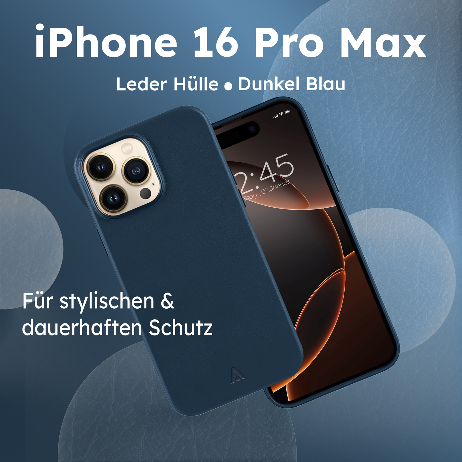 alkaya. | LUCID Pu Leather Case kompatibel mit Magsafe dunkelblau, iPhone 16 Pro Max