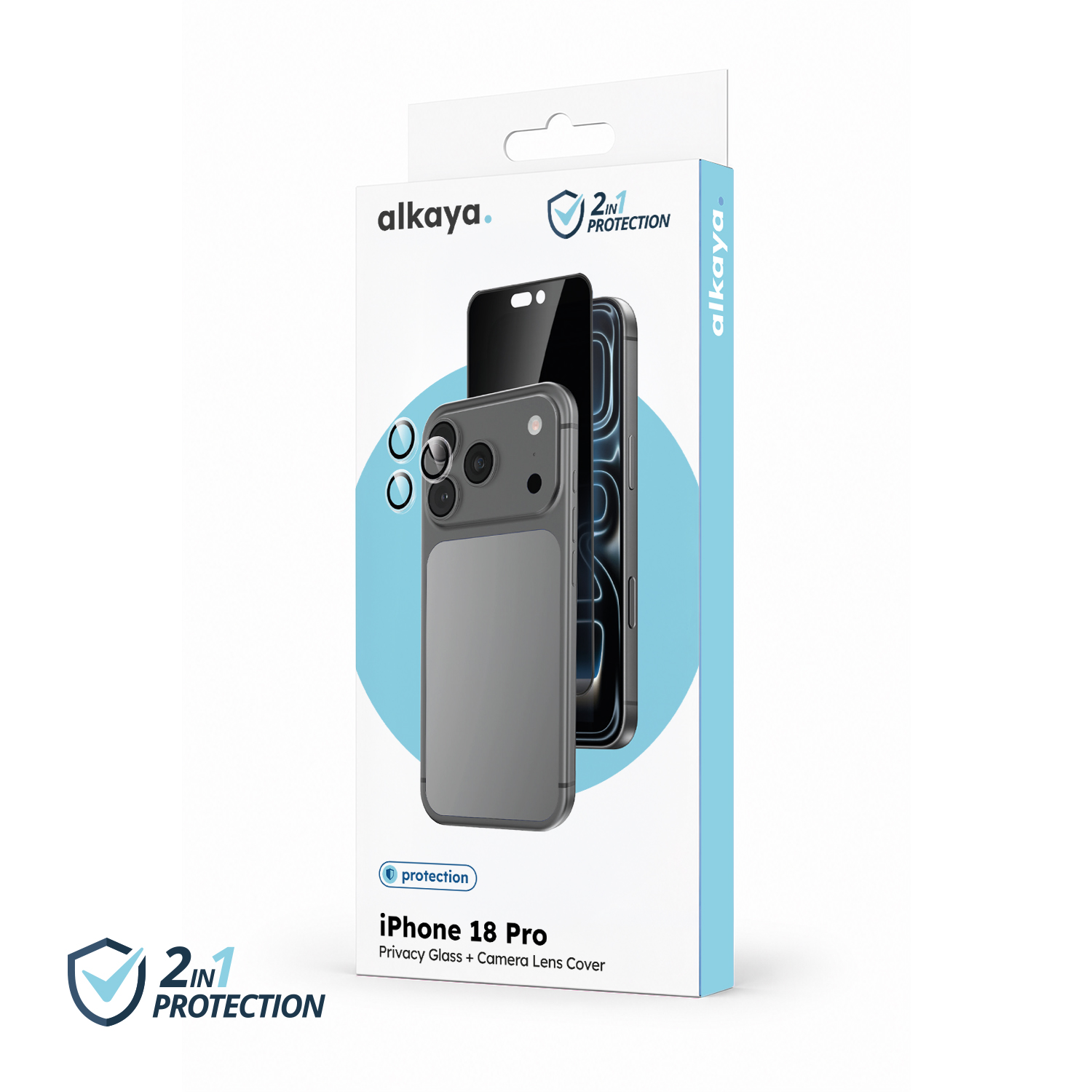 alkaya. | 2 In 1 A Shield | Displayschutzglas + Kamerasschutzglas privacy, iPhone 18 Pro