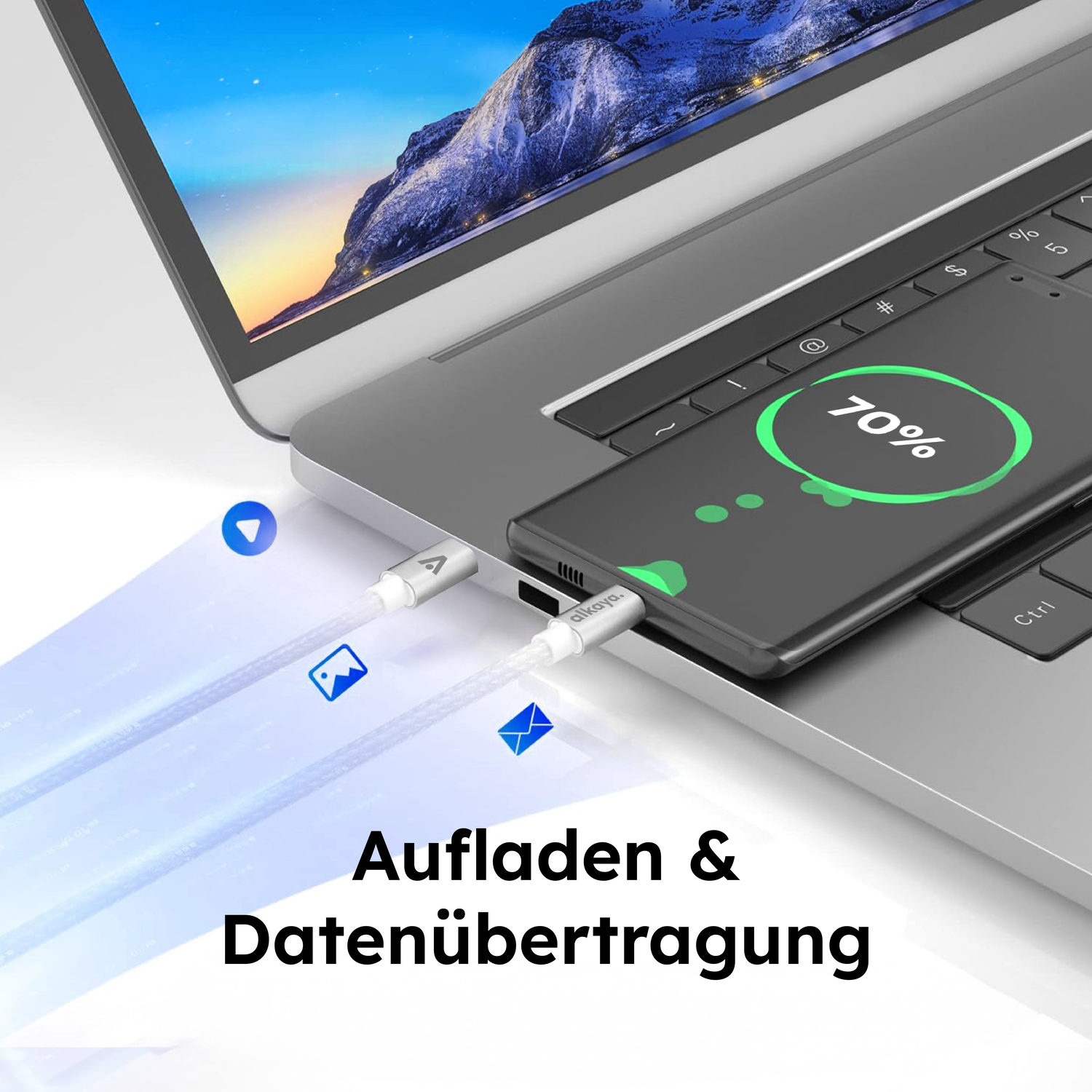alkaya. | Speed Flex | Datenkabel | Geflochten | USB C+L Weiß, 1 Meter