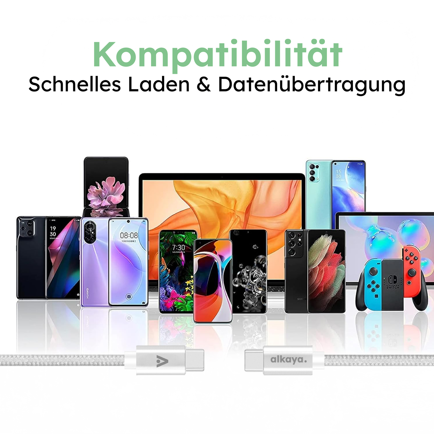 alkaya. | Speed Flex | Datenkabel | Geflochten | USB C+C 2m, Weiß