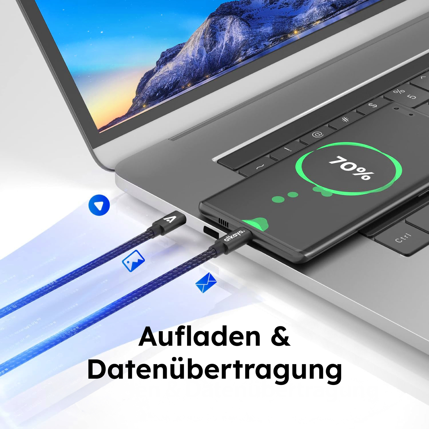 alkaya. | Speed Flex | Datenkabel | Geflochten | USB C+C schwarz, 1Meter